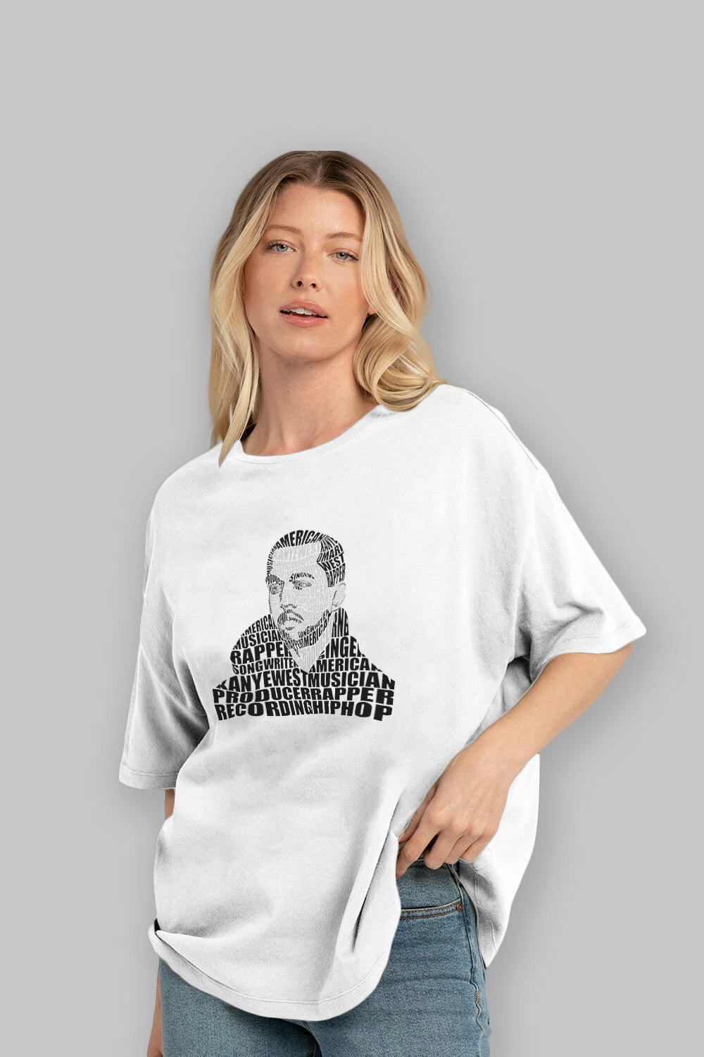 Kanye West Calligram Ön Baskılı Oversize t-shirt %100 pamuk Erkek Kadın Unisex