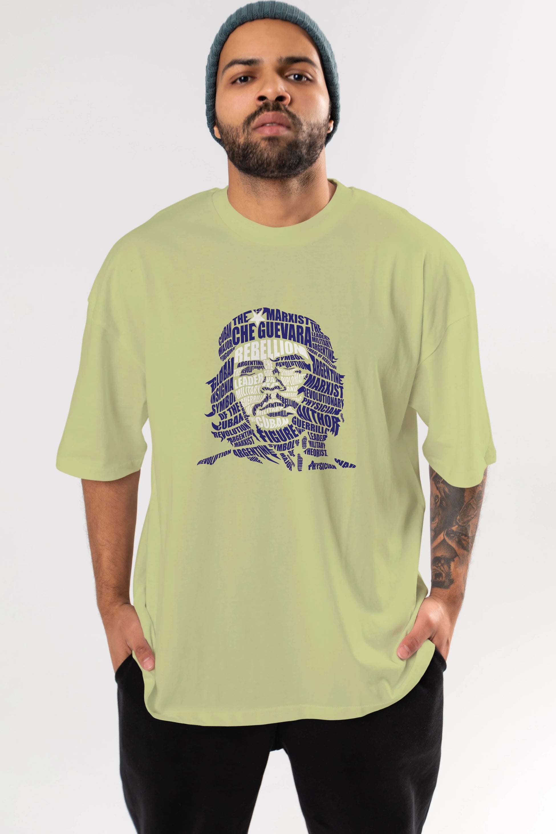Che Guevara Calligram Ön Baskılı Oversize t-shirt %100 pamuk Erkek Kadın Unisex