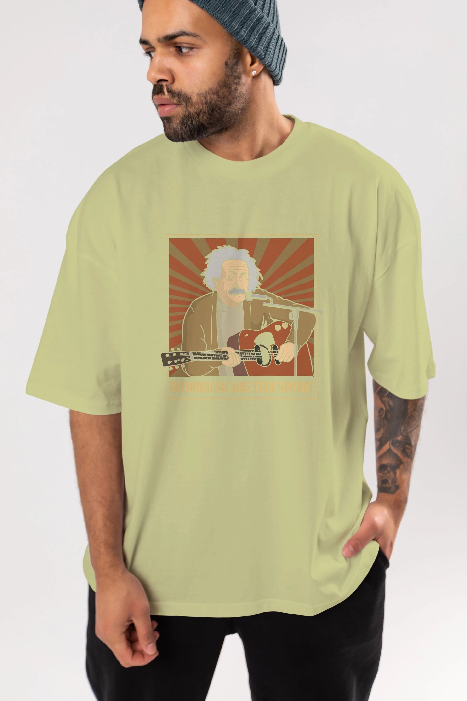 Kurt Einstein Ön Baskılı Oversize t-shirt Erkek Kadın Unisex %100 Pamuk tişort