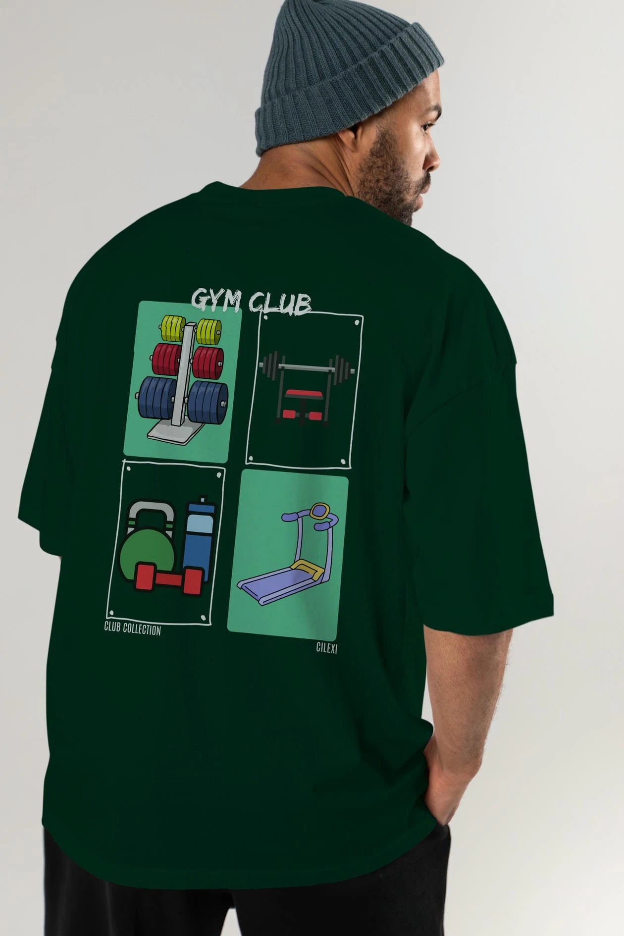Gym Club Arka Baskılı Oversize t-shirt Erkek Kadın %100 Pamuk Bisiklet Yaka tişort
