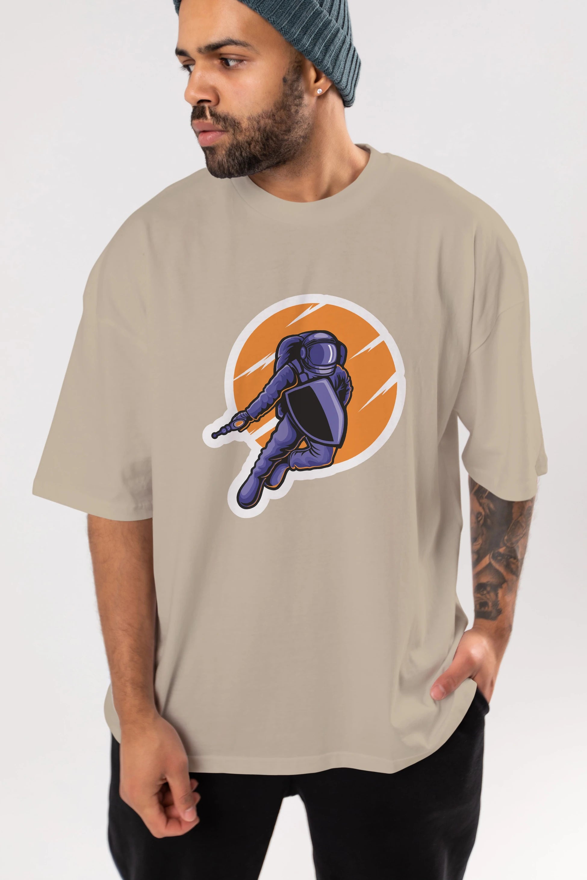 Astro Wars Sticker Ön Baskılı Oversize t-shirt Erkek Kadın Unisex