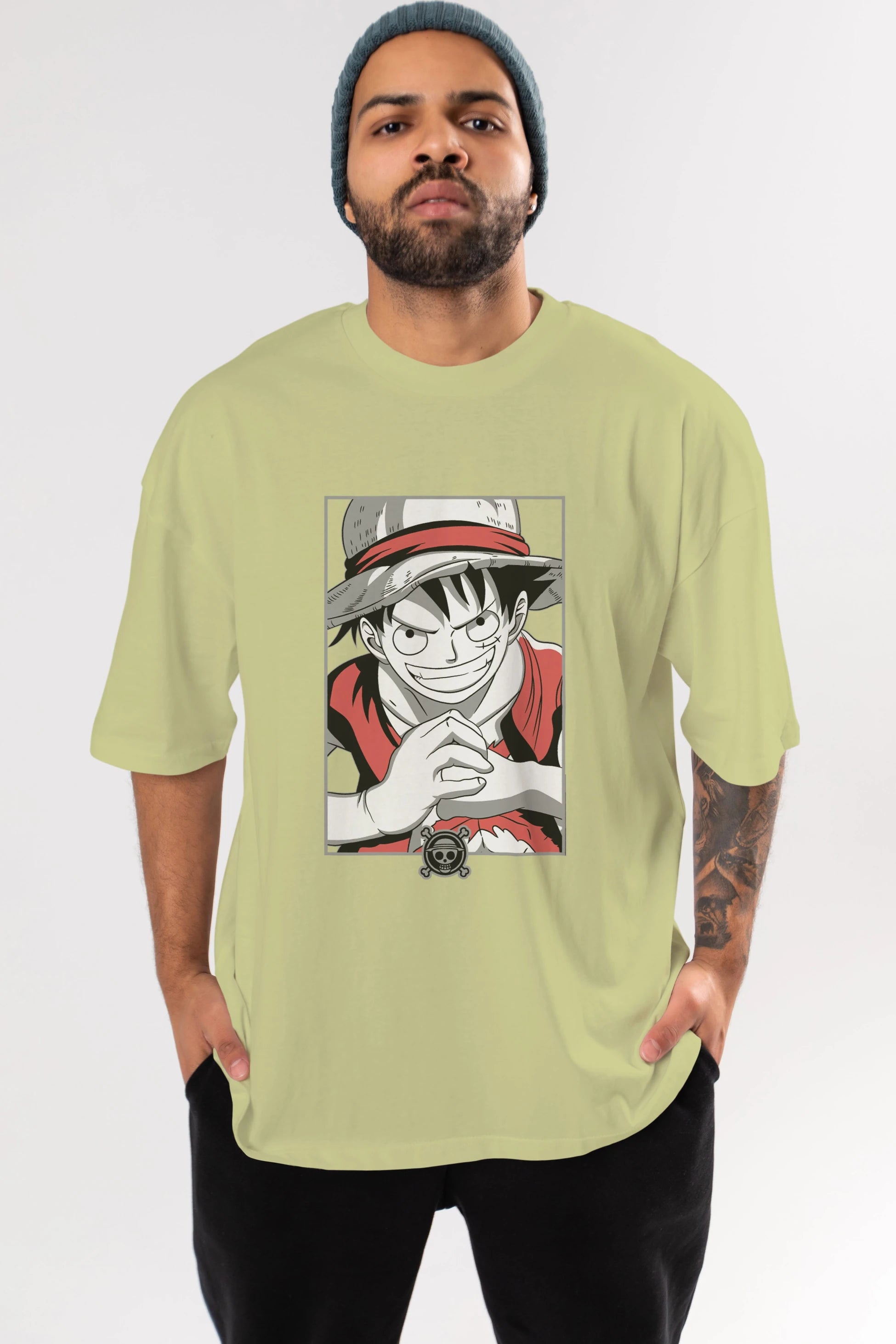 LUFF D. MONKEY OnePiece Anime Ön Baskılı Oversize t-shirt %100 pamuk Erkek Kadın Unisex