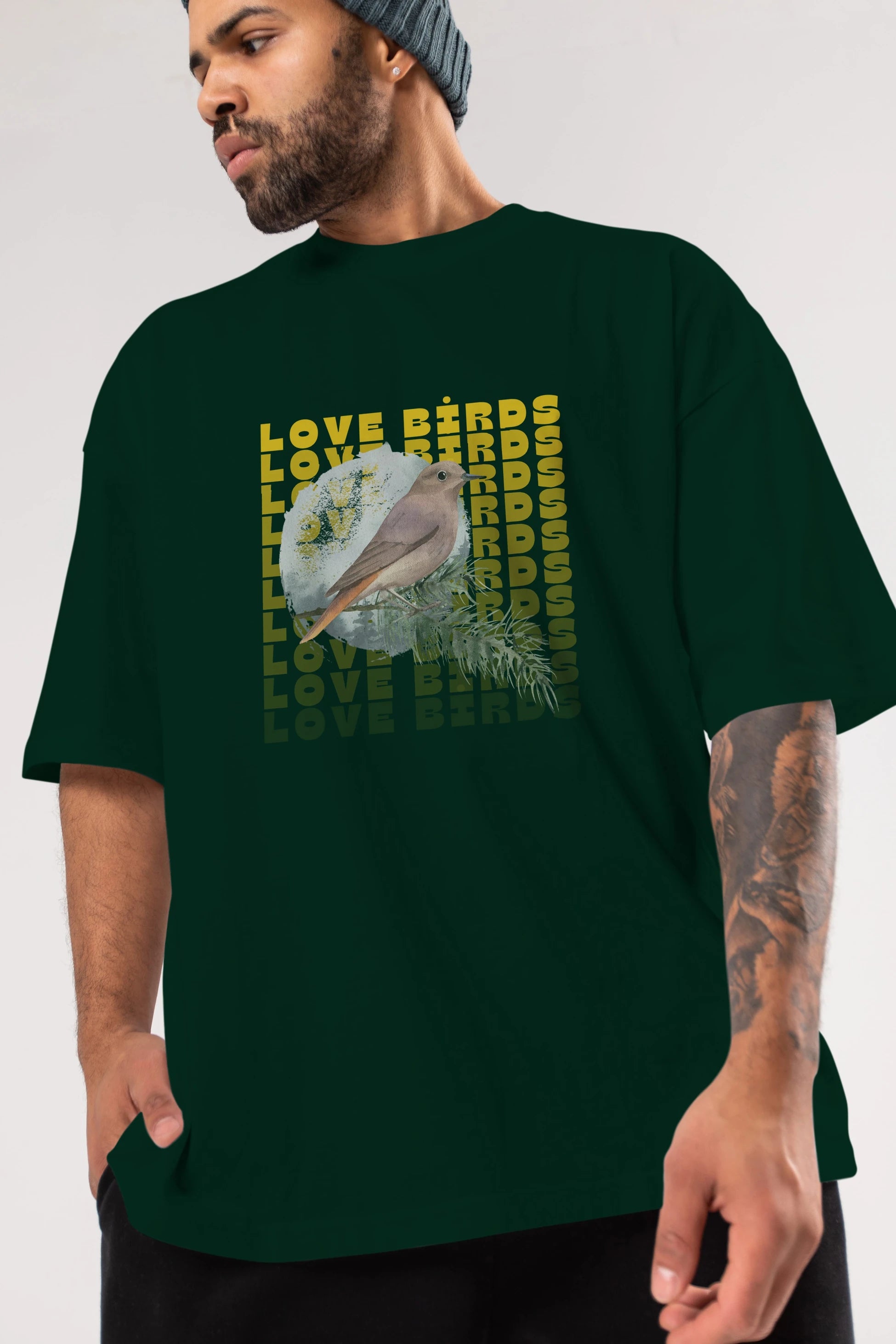 Love Birds Yazılı Ön Baskılı Oversize t-shirt Erkek Kadın Unisex