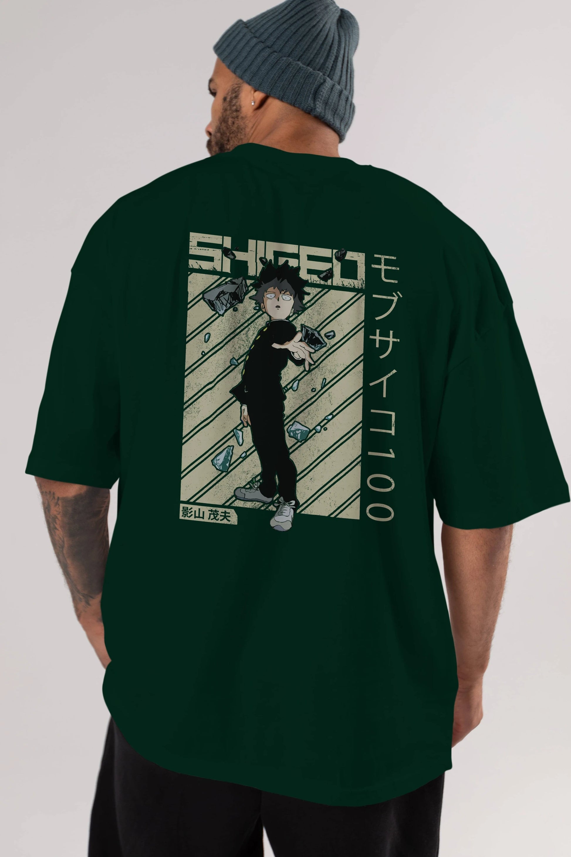 Shigeo Kageyama 3 Anime Arka Baskılı Oversize t-shirt Erkek Kadın Unisex