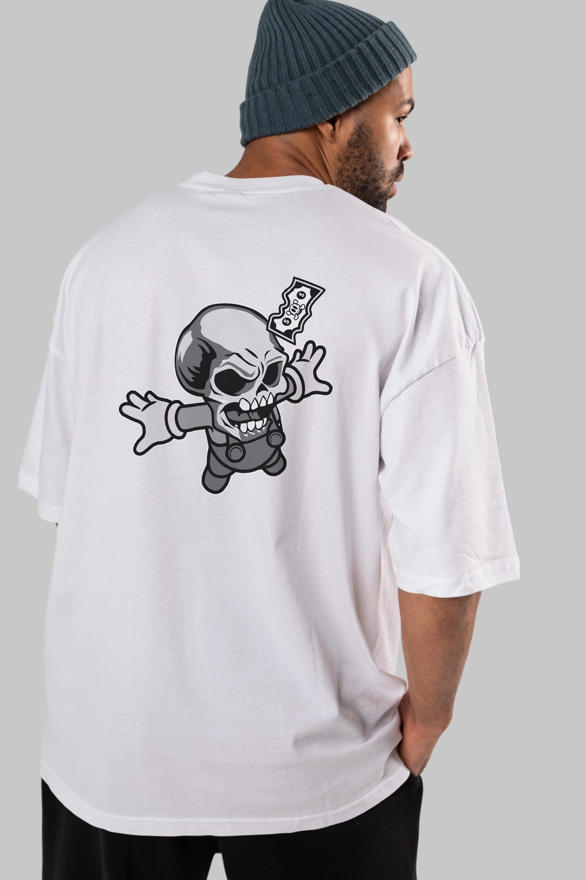 Skull Drowning Arka Baskılı Oversize t-shirt Erkek Kadın Unisex %100 Pamuk tişort