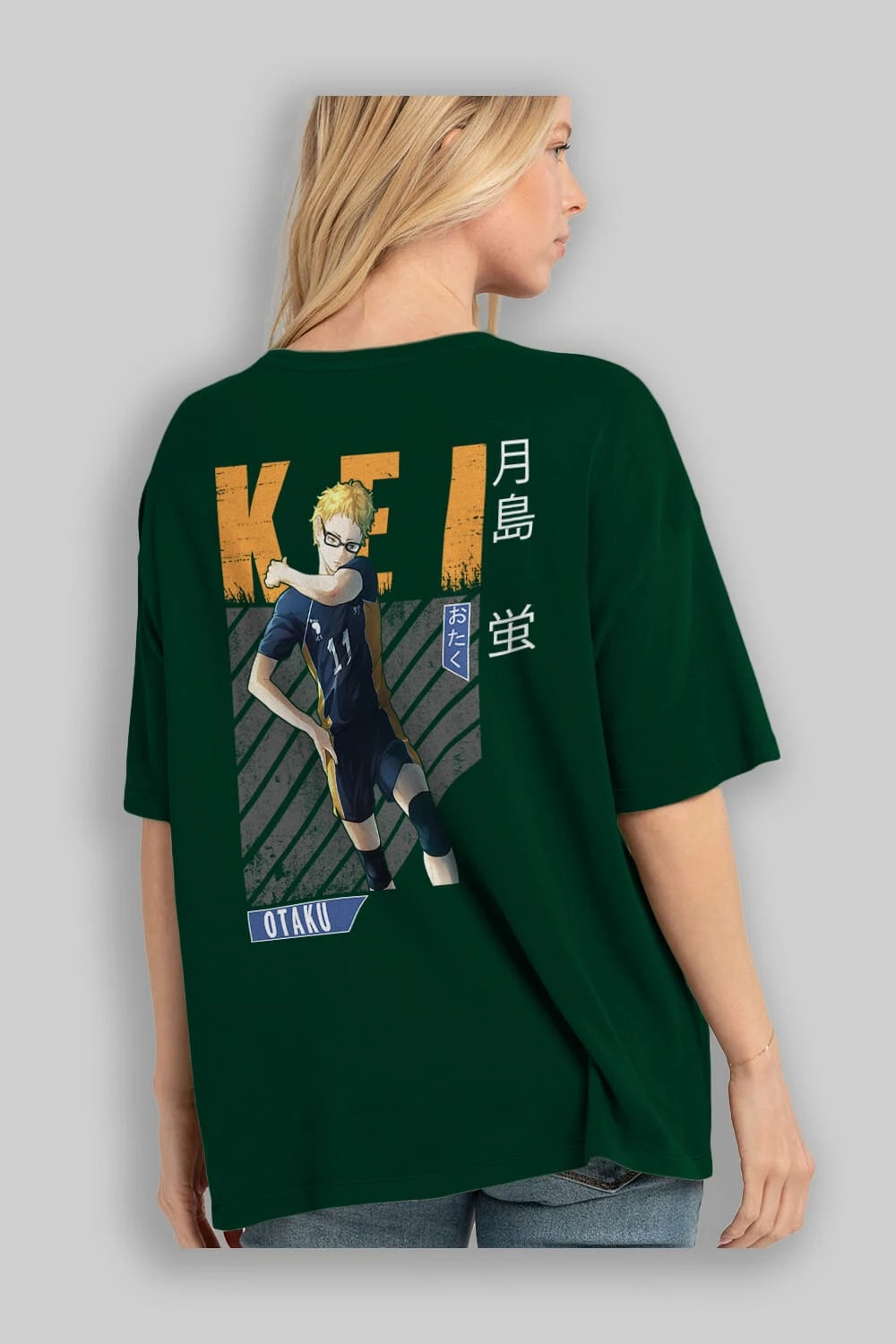 Kei Tsukishima 2 Anime Arka Baskılı Oversize t-shirt Erkek Kadın Unisex