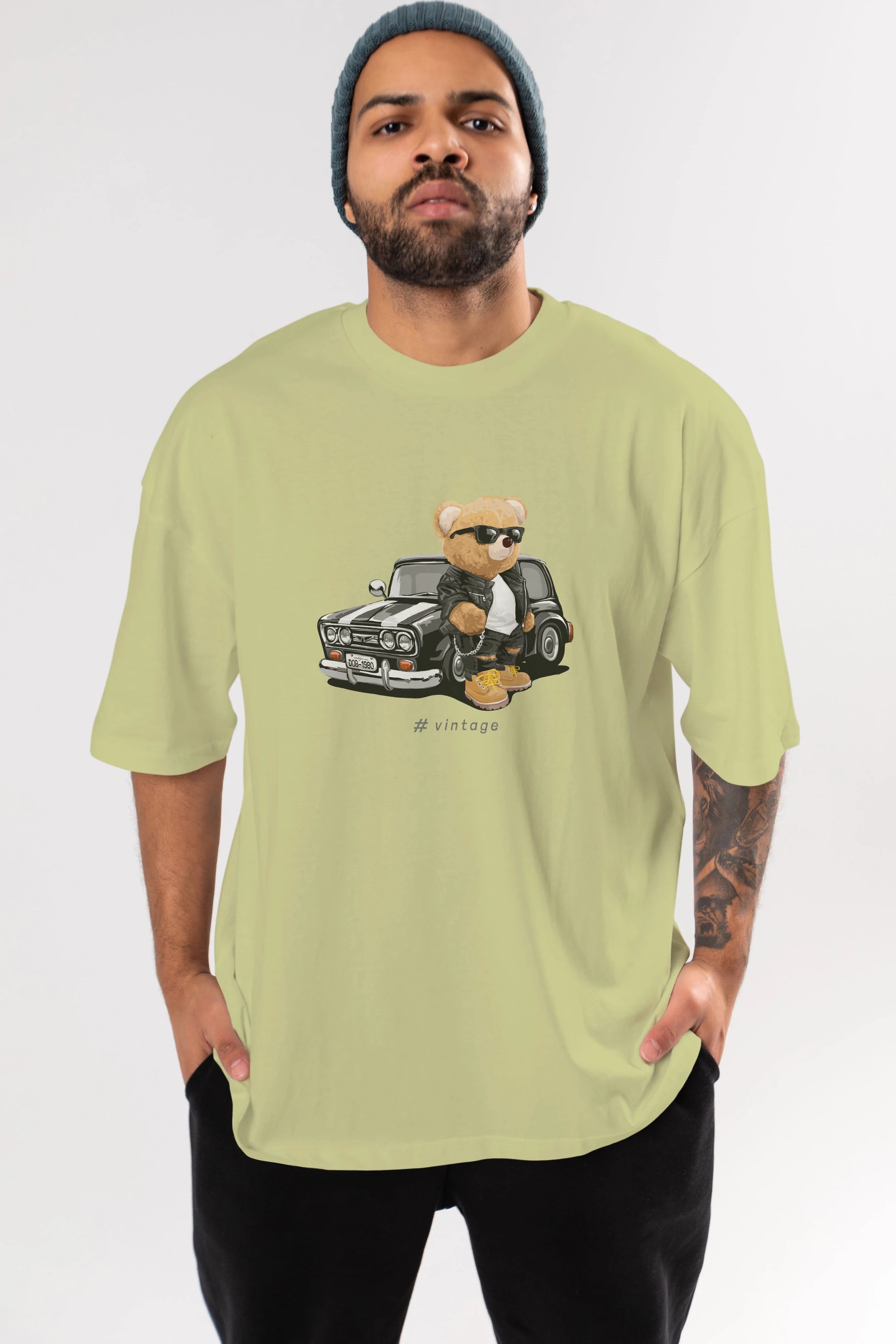Teddy Bear Vintage Ön Baskılı Oversize t-shirt Erkek Kadın Unisex %100 Pamuk