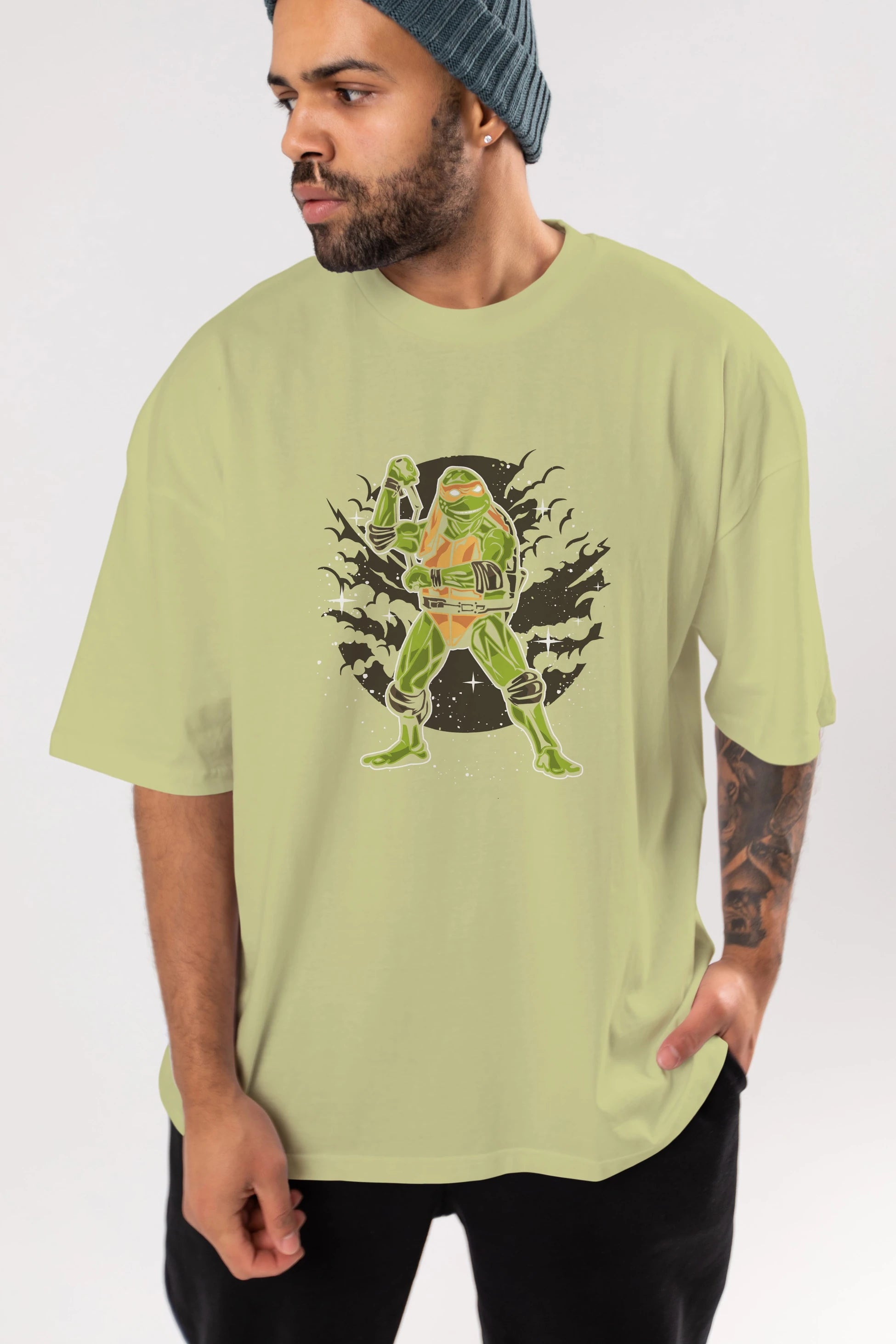TURTLES Ön Baskılı Oversize t-shirt Erkek Kadın Unisex %100 Pamuk tişort
