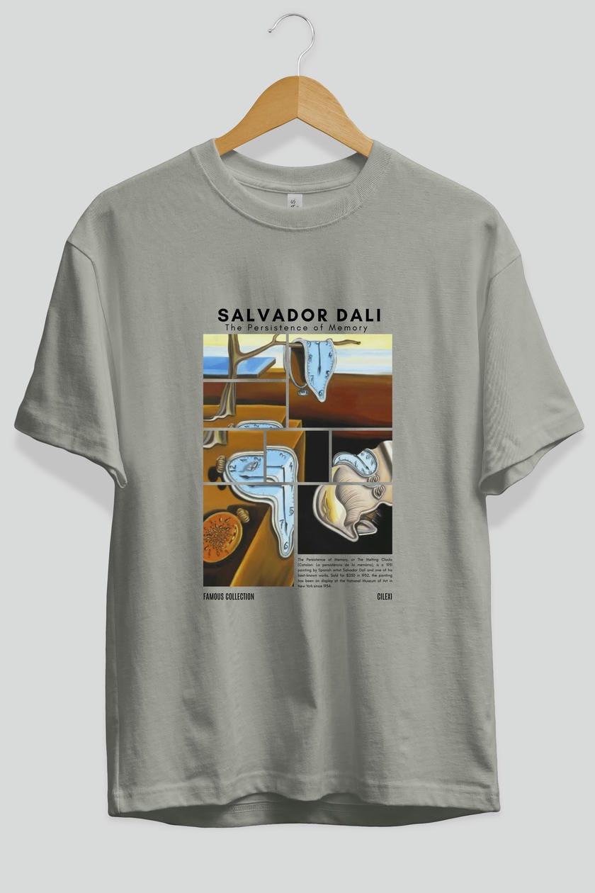Salvador Dali ön Baskılı Oversize t-shirt Erkek Kadın Bisiklet Yaka Pamuk tişort