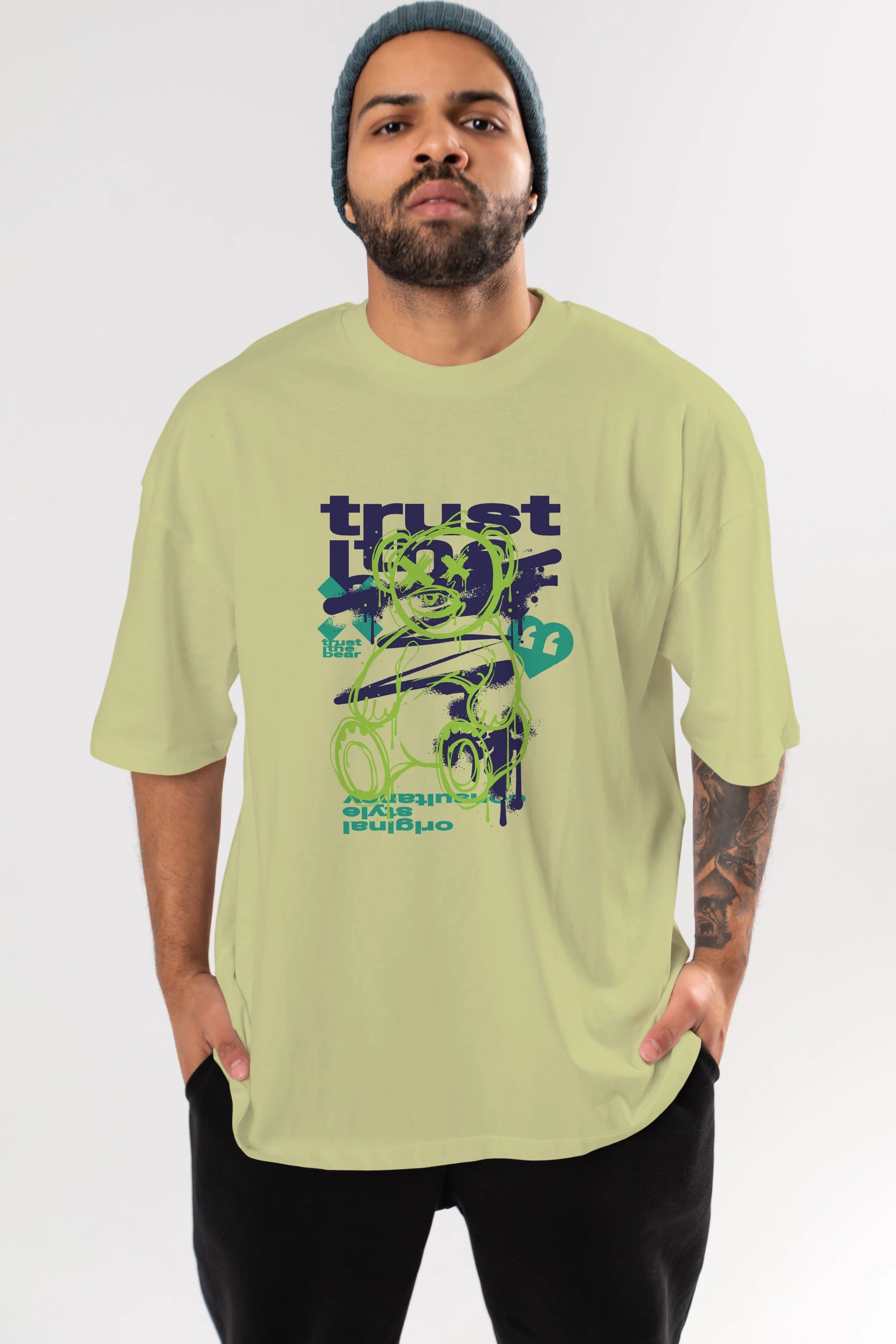 Trust The Bear 3 Ön Baskılı Oversize t-shirt Erkek Kadın Unisex