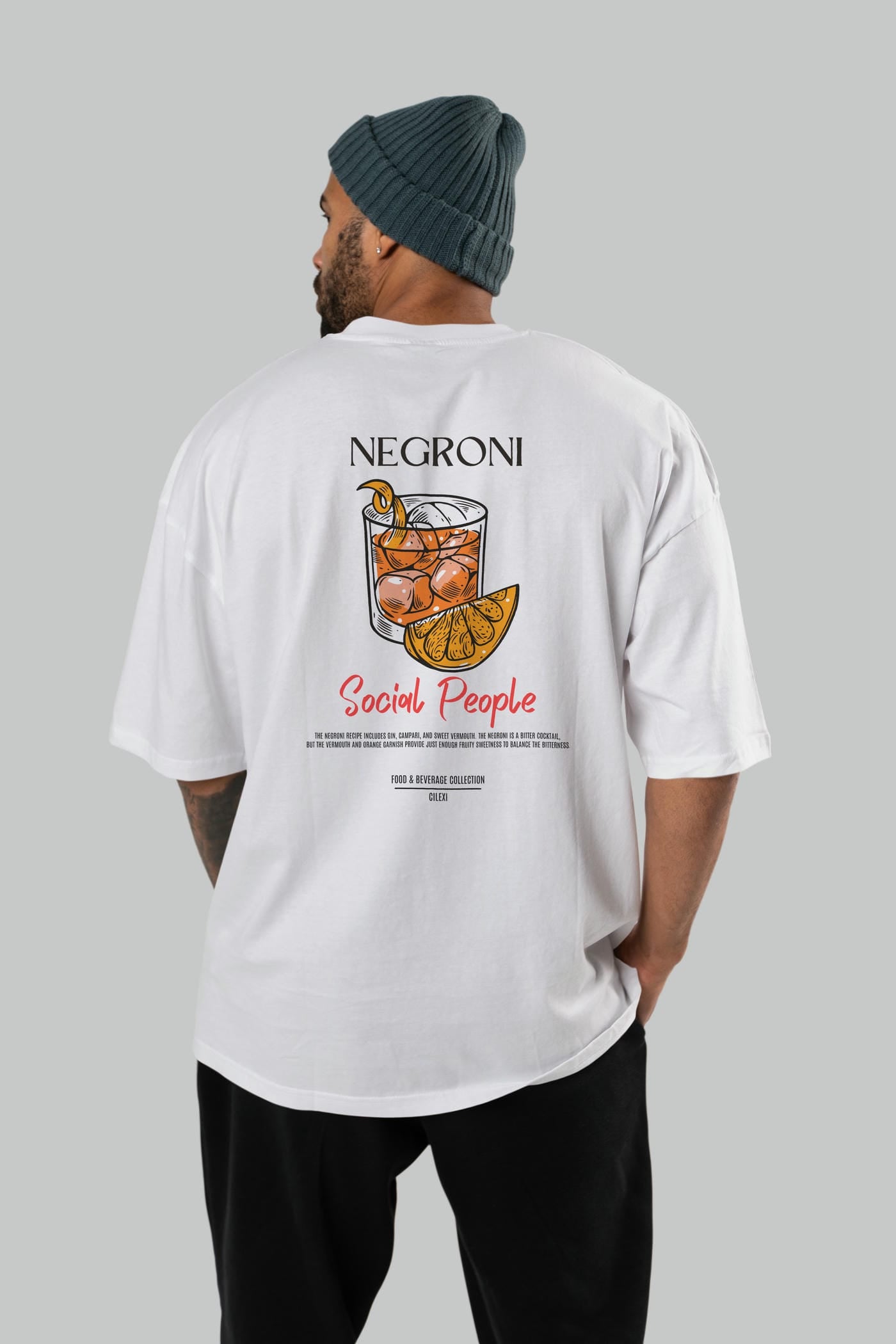 Negroni Kokteyl Serisi Baskılı Oversize t-shirt Erkek Kadın Unisex %100 Pamuk Bisiklet Yaka tişort