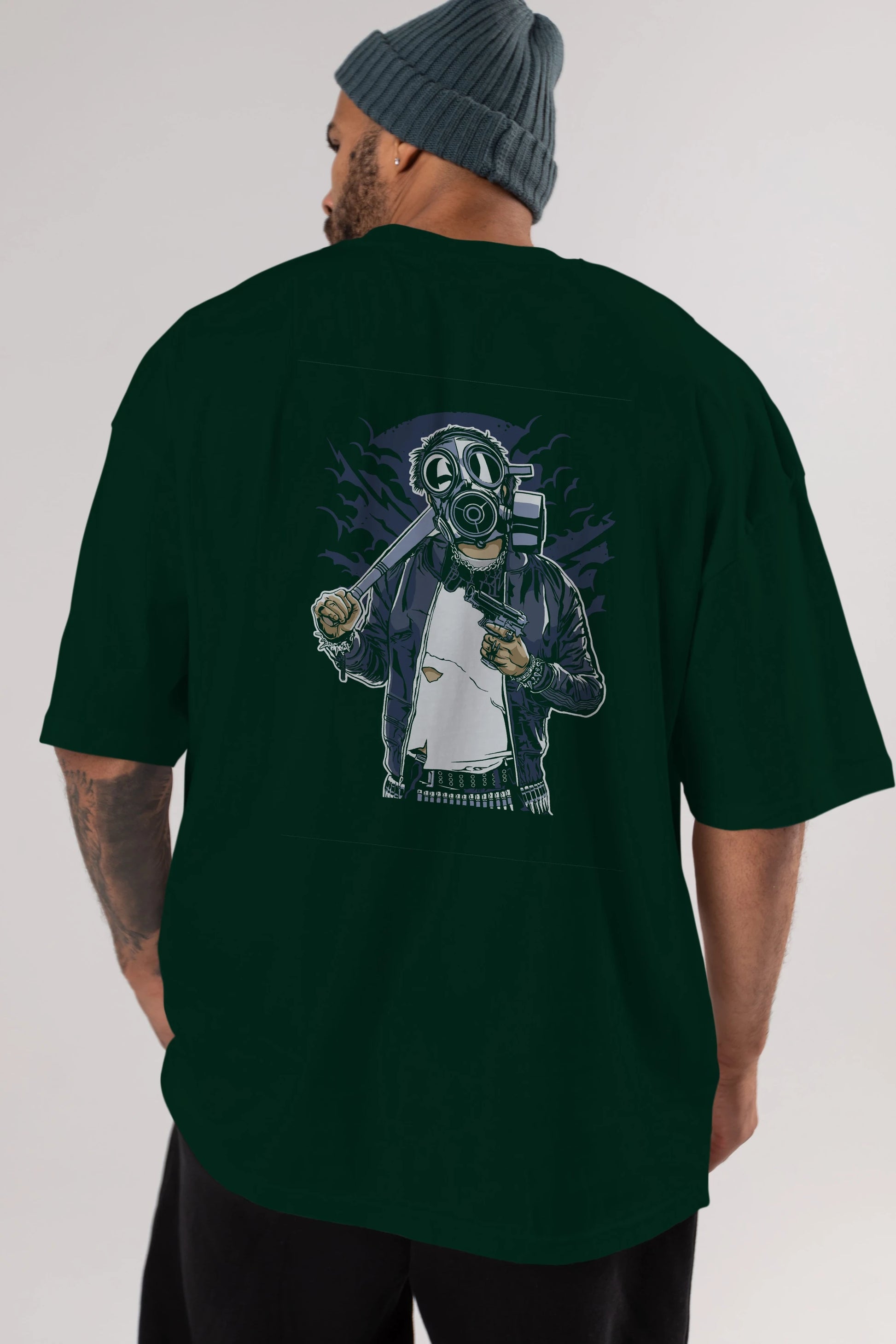 Gasmask Bastard Arka Baskılı Oversize t-shirt Erkek Kadın Unisex %100 Pamuk