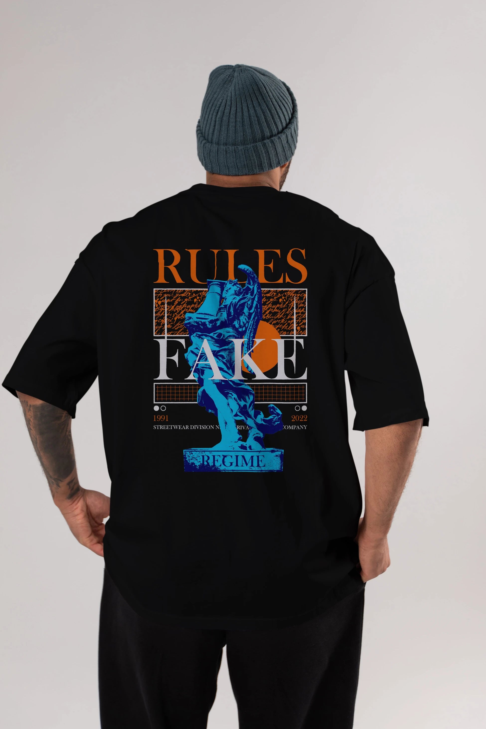 Rules Fake Arka Baskılı Oversize t-shirt Erkek Kadın Unisex