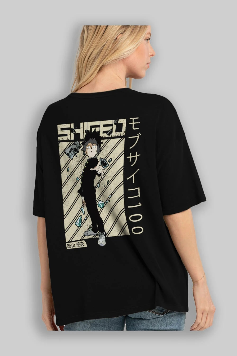 Shigeo Kageyama 3 Anime Arka Baskılı Oversize t-shirt Erkek Kadın Unisex
