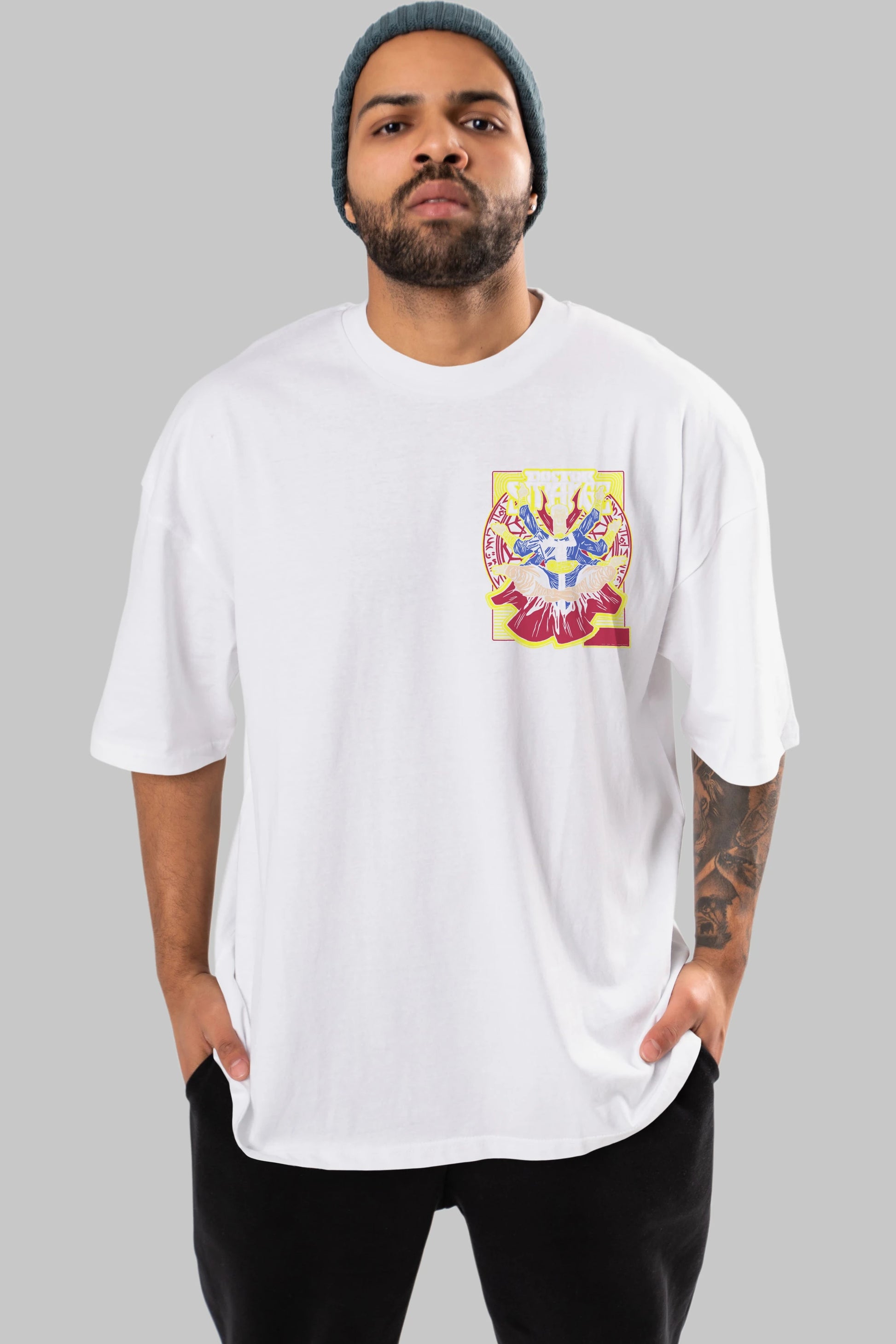 Doctor Strange (1) Ön Sol Baskılı Oversize t-shirt Erkek Kadın Unisex %100 Pamuk Bisiklet Yaka tişort