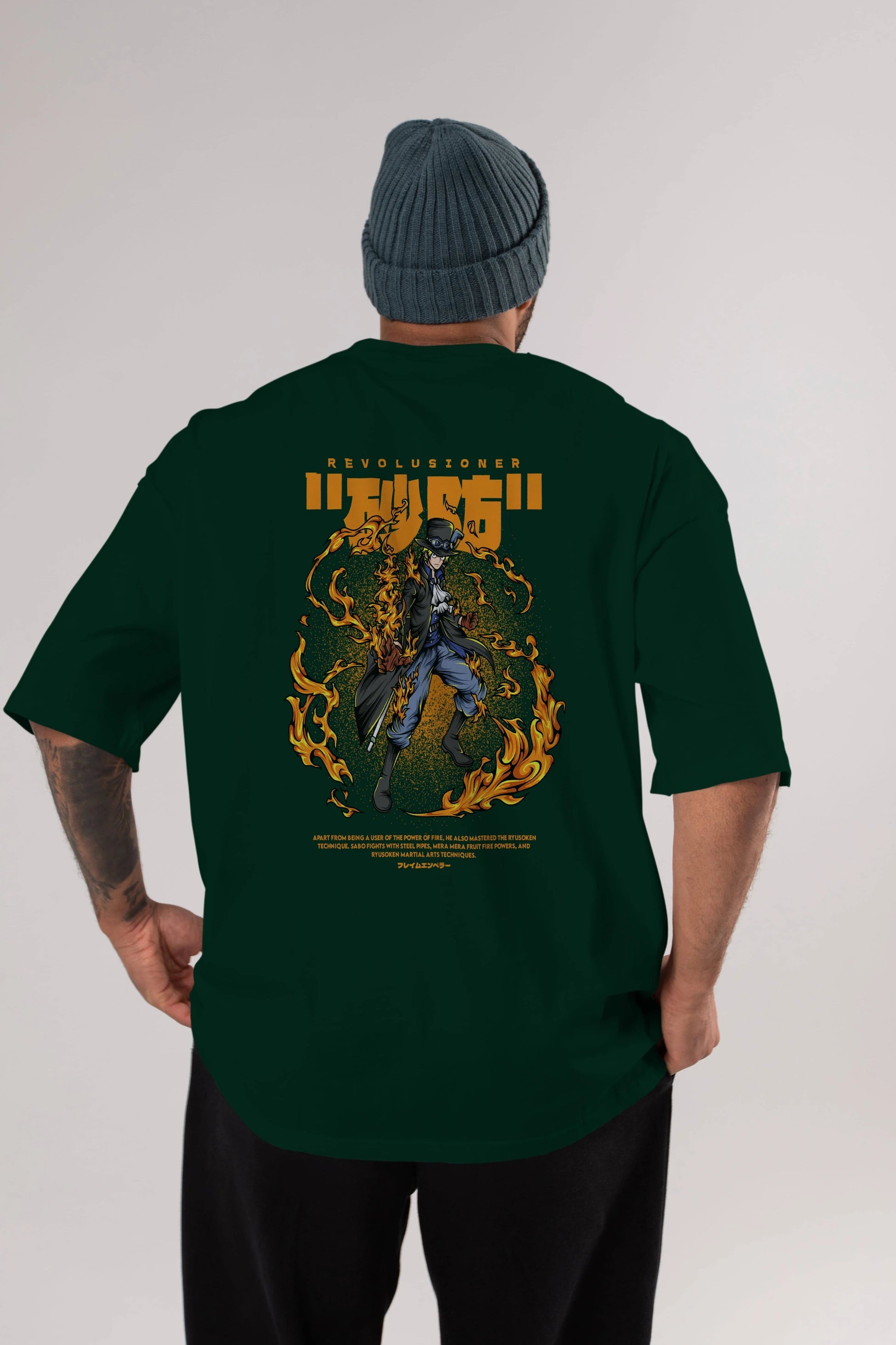 Revolusioner Sabo Anime Arka Baskılı Oversize t-shirt Erkek Kadın Unisex