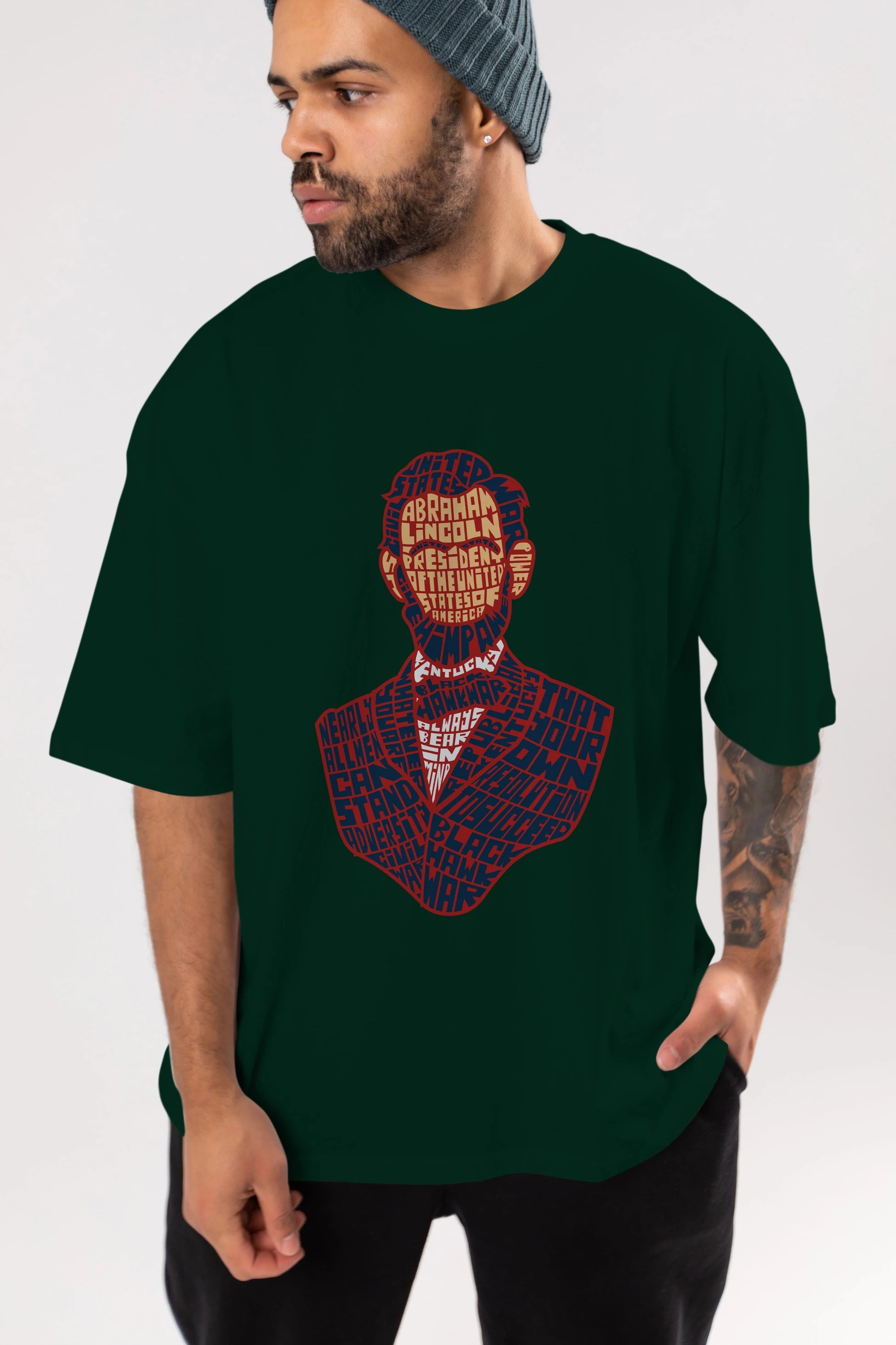 Abraham Lincoln Ön Baskılı Oversize t-shirt %100 pamuk Erkek Kadın Unisex