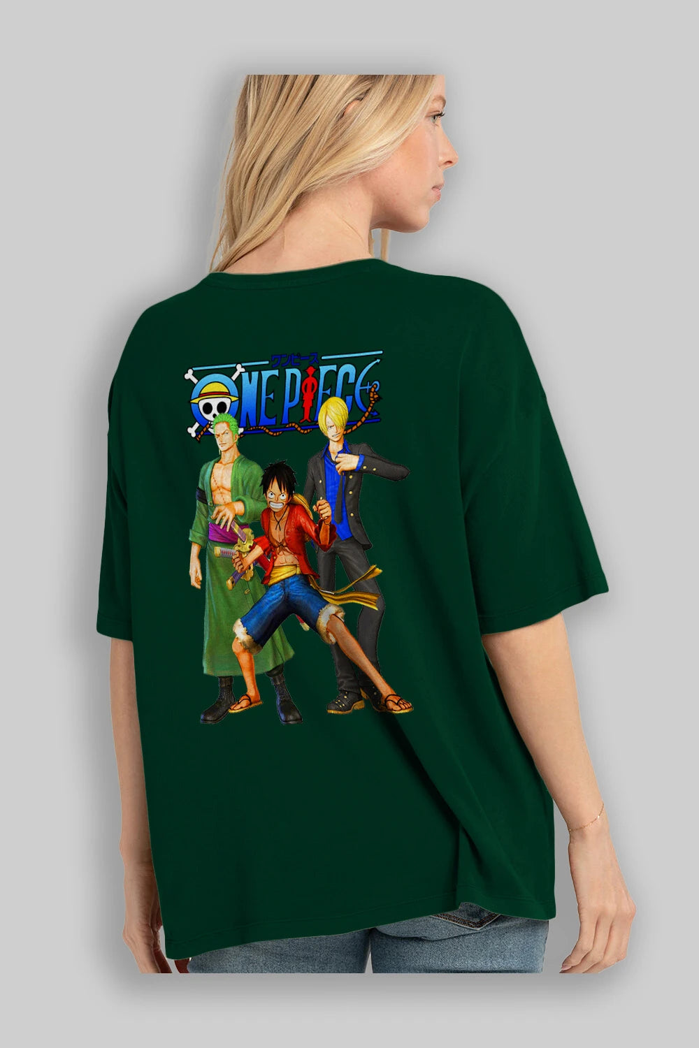 Luffy Sanji Zoro Anime Arka Baskılı Oversize t-shirt Erkek Kadın Unisex %100 pamuk tişort