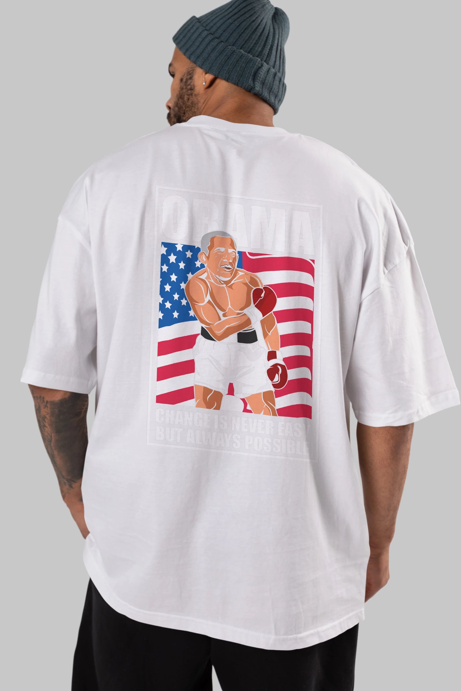 Obama Arka Baskılı Oversize t-shirt Erkek Kadın Unisex %100 Pamuk tişort