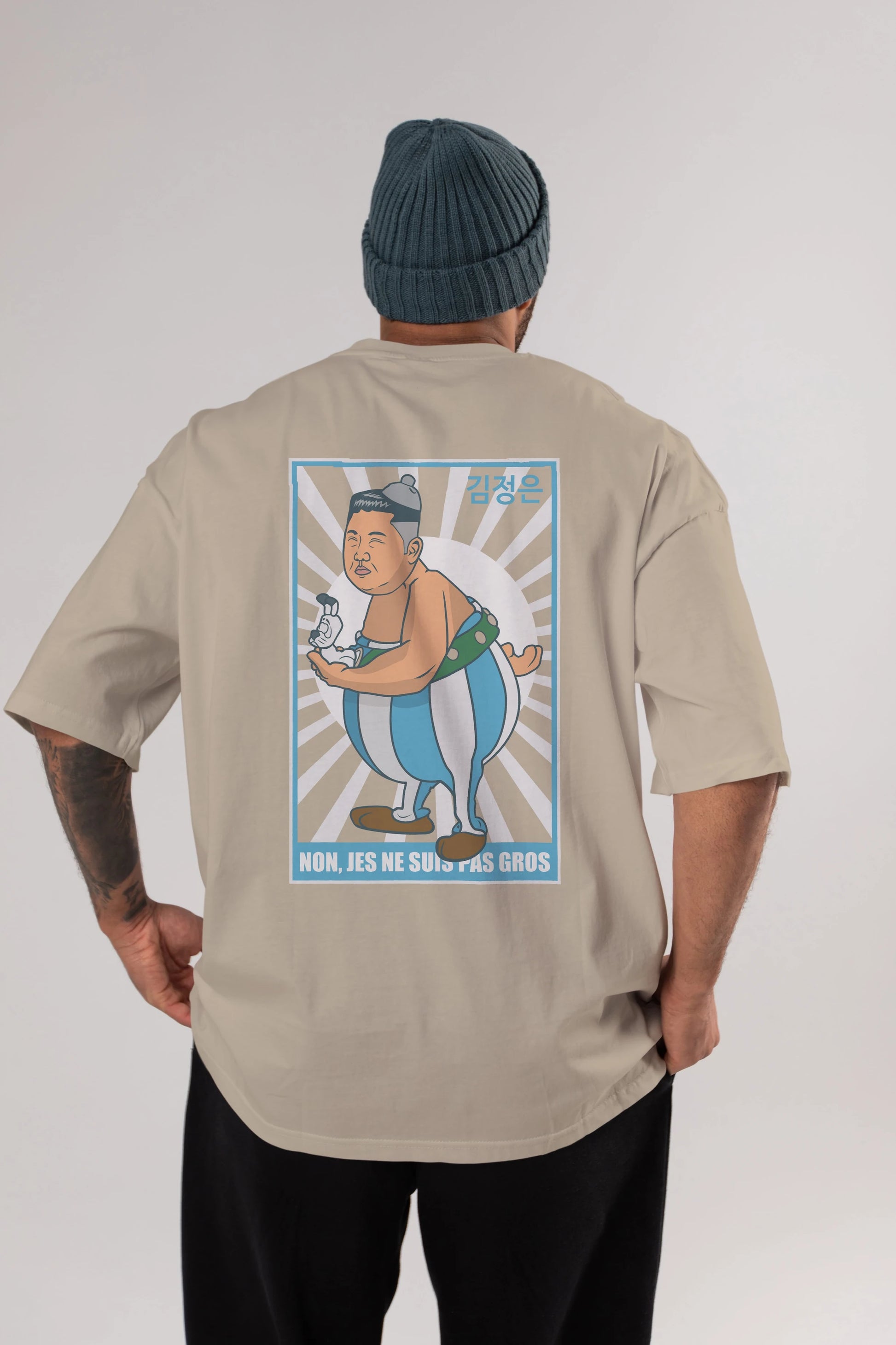Obelix Jong Un Arka Baskılı Oversize t-shirt Erkek Kadın Unisex %100 Pamuk tişort