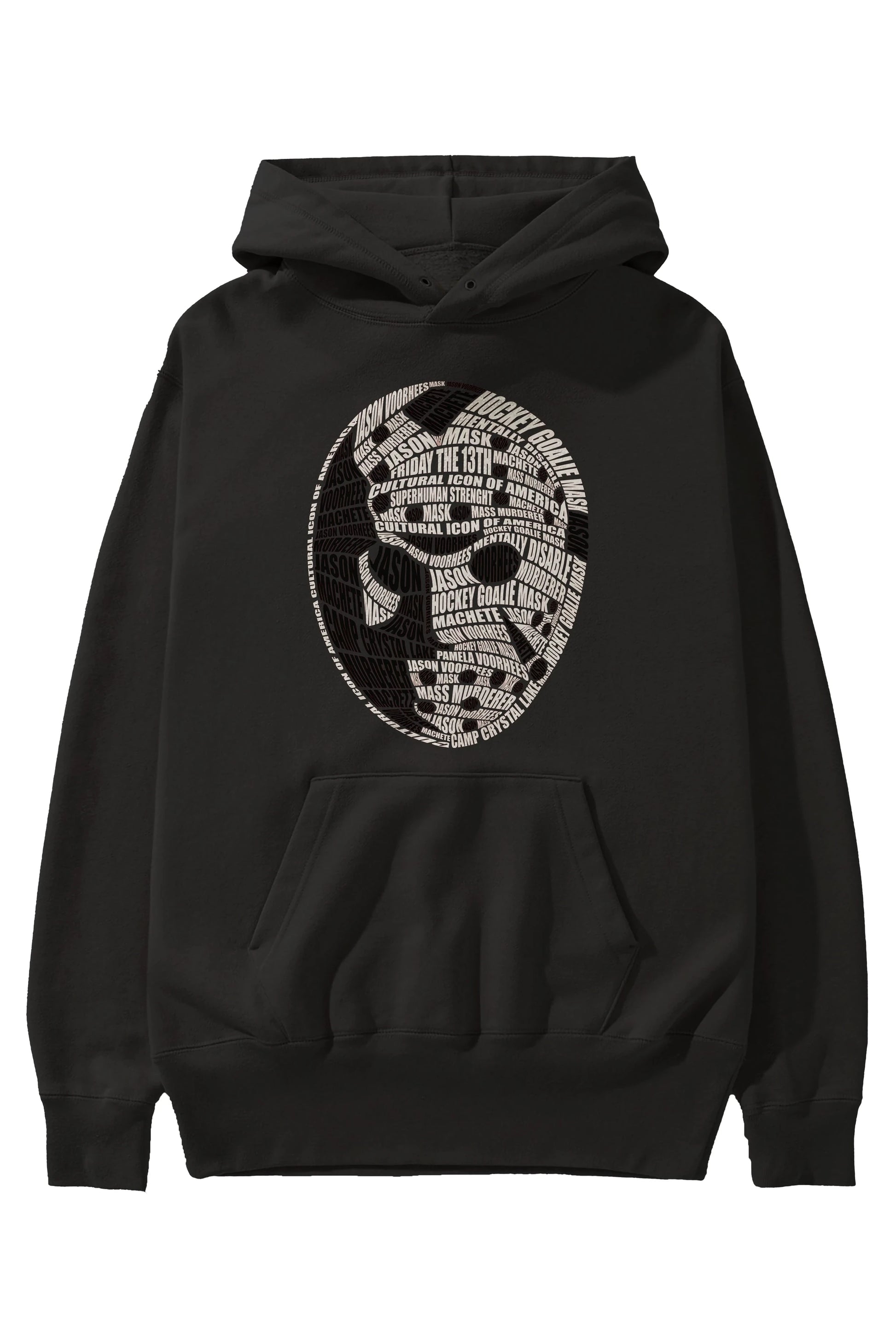 Jason Voorhees Calligram Ön Baskılı Hoodie Oversize Kapüşonlu Sweatshirt Erkek Kadın Unisex