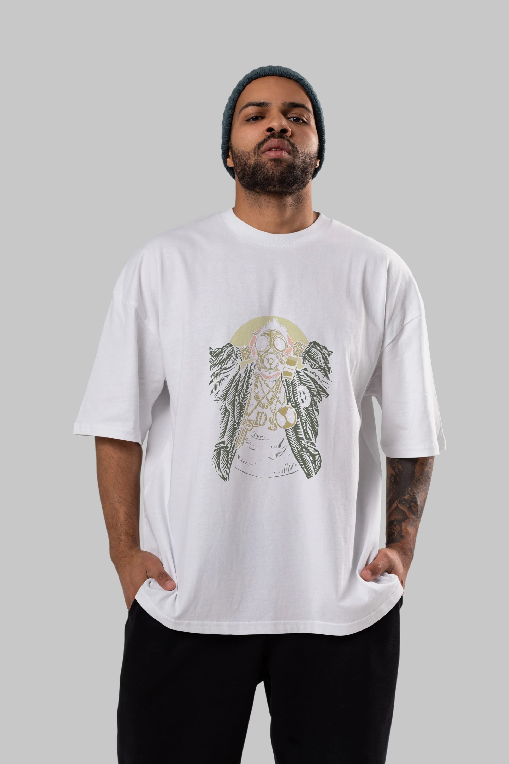 Gasmask Gangsta Ön Baskılı Oversize t-shirt Erkek Kadın Unisex %100 Pamuk tişort