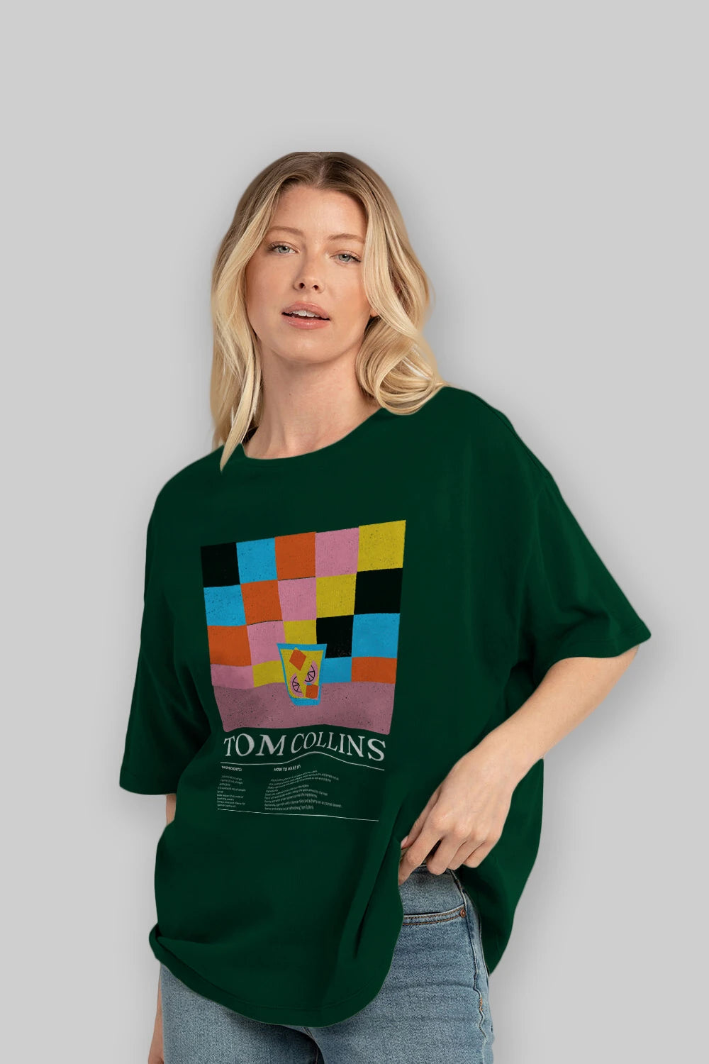 Tom Collins Kokteyl Ön Baskılı Oversize t-shirt Erkek Kadın %100 Pamuk Bisiklet Yaka tişort