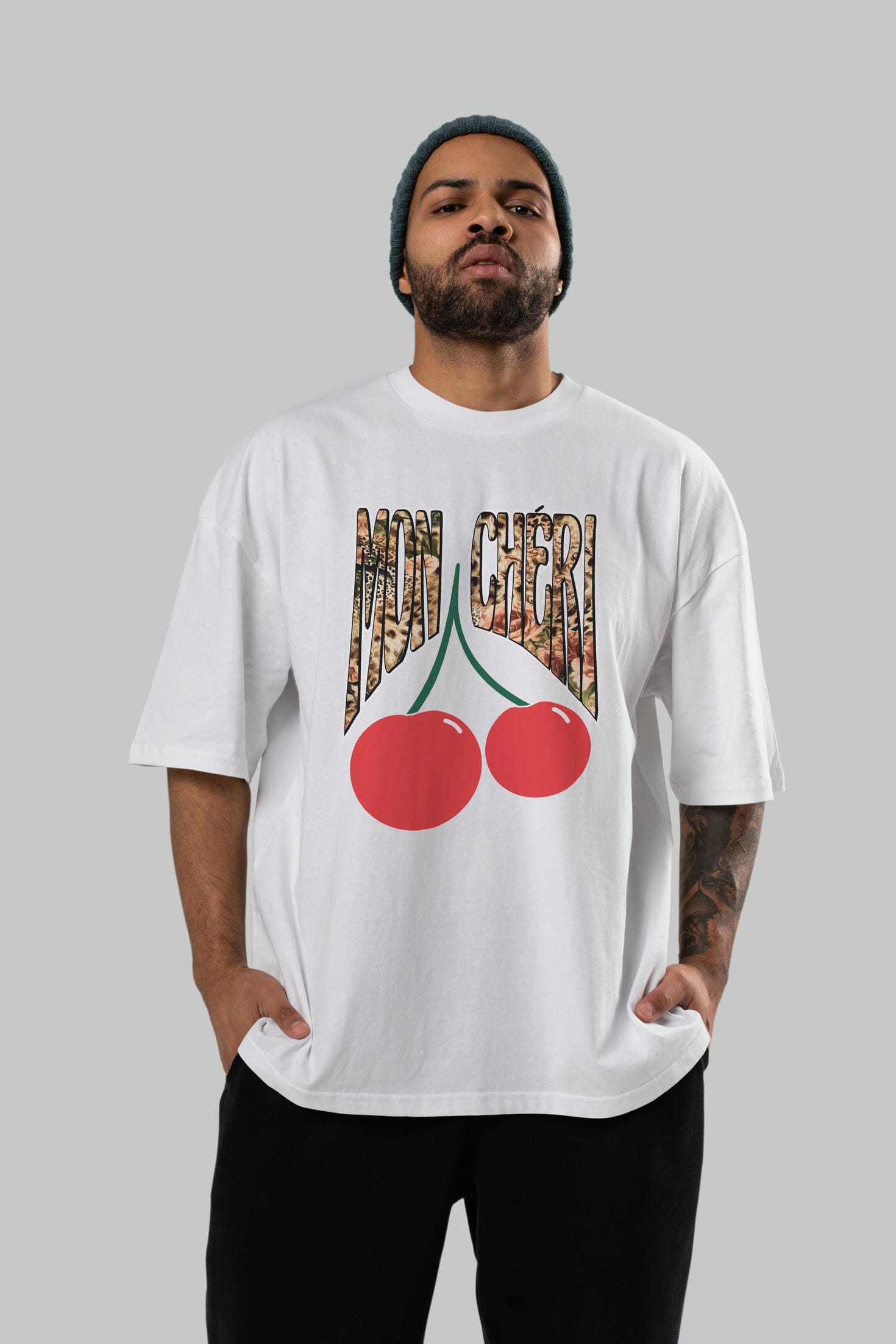 Mon Cherry Cherries Ön Baskılı Oversize t-shirt Erkek Kadın Pamuk Bisiklet Yaka tişort