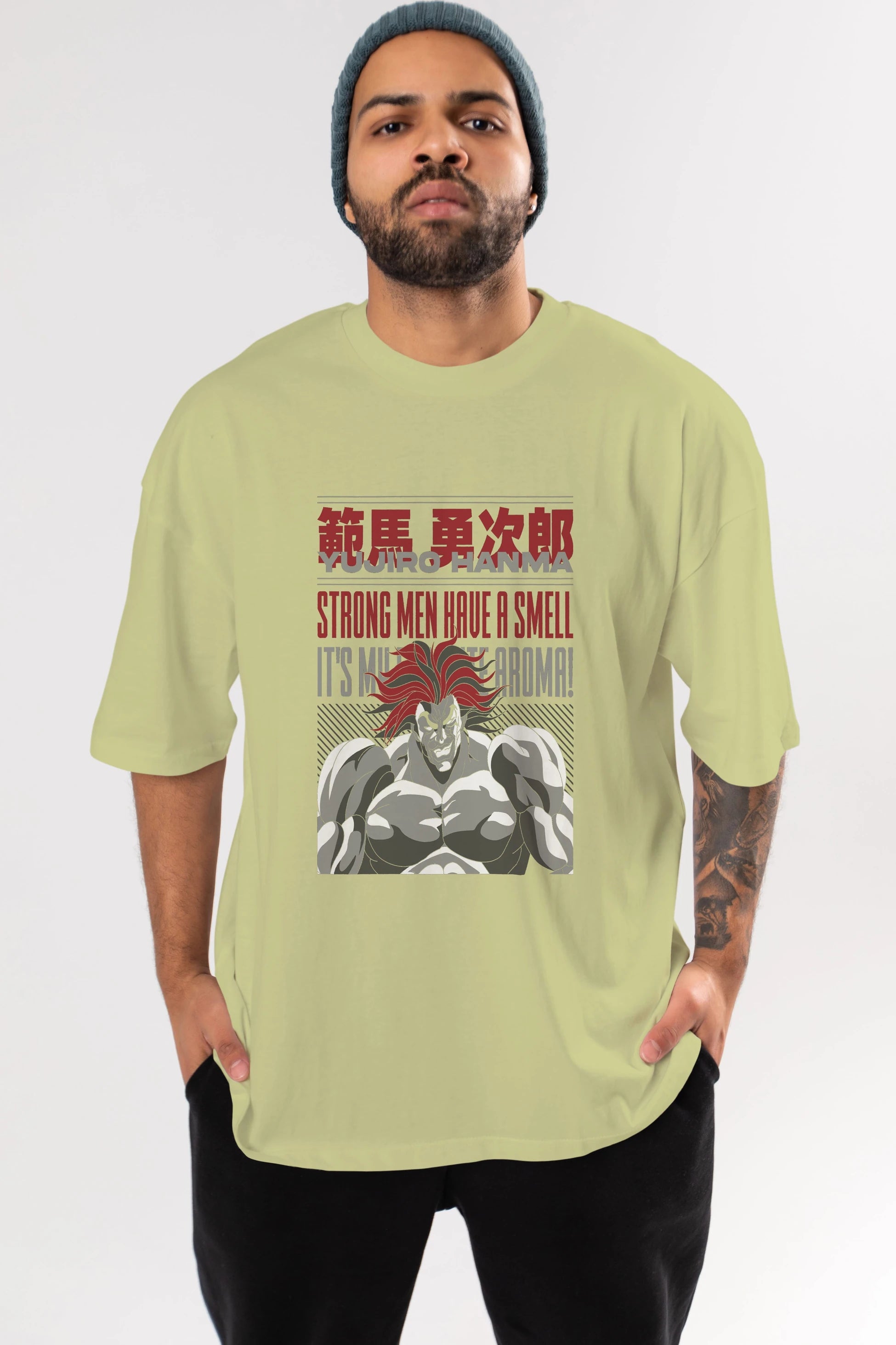 YUJIRO HANMA Anime Ön Baskılı Oversize t-shirt %100 pamuk Erkek Kadın Unisex