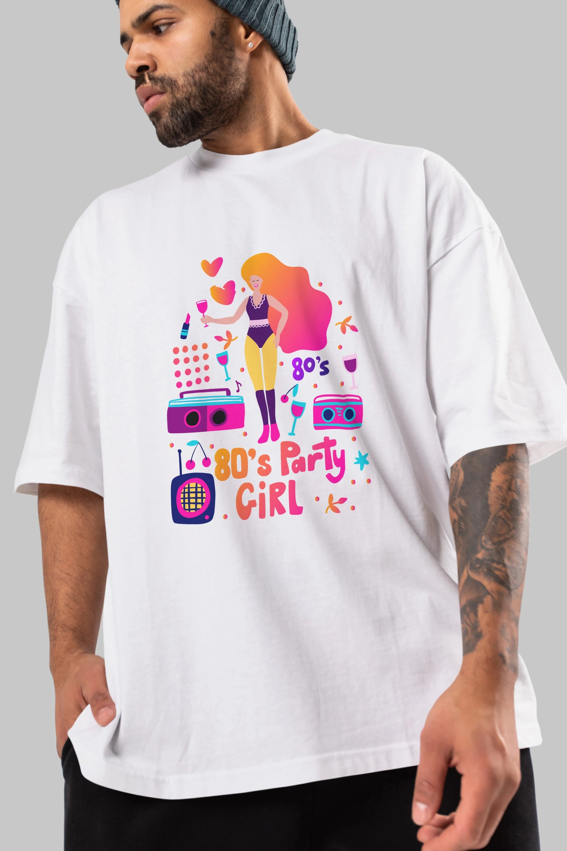 Retro Girl Party Ön Baskılı Oversize t-shirt Erkek Kadın Unisex