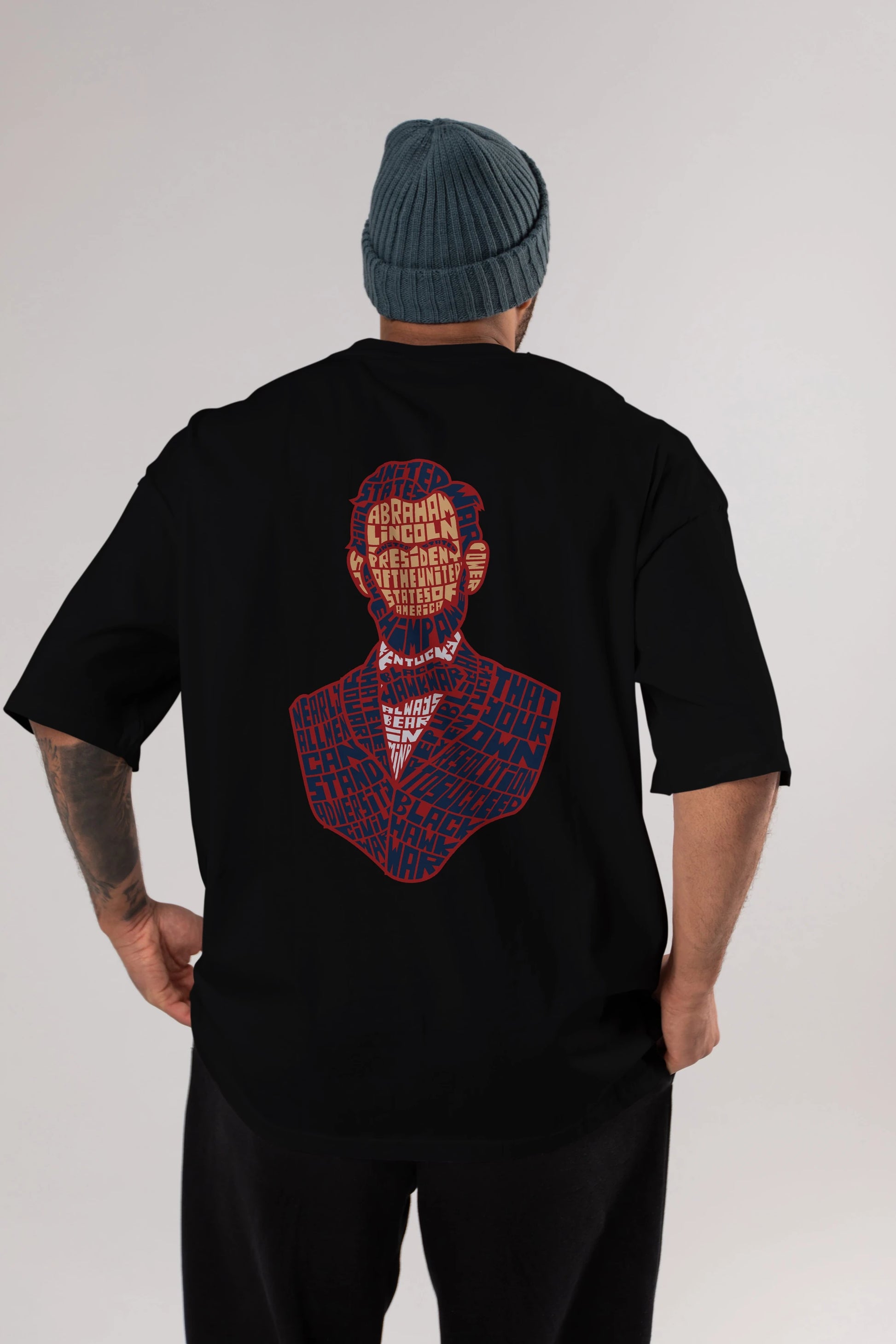 Abraham Lincoln Arka Baskılı Oversize t-shirt %100 pamuk Erkek Kadın Unisex