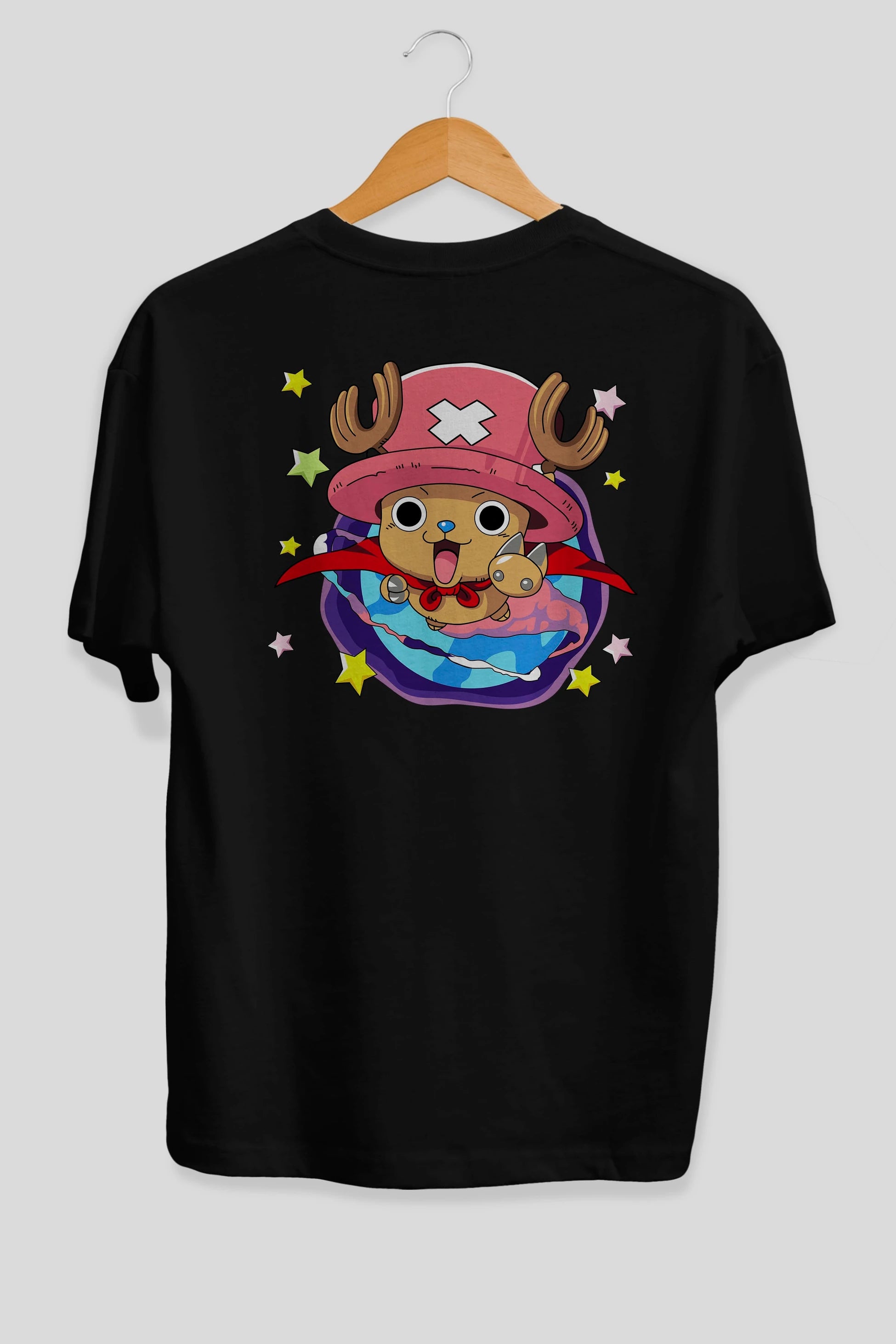 Tony Tony Chopper Anime Arka Baskılı Oversize t-shirt Erkek Kadın Unisex %100 pamuk tişort