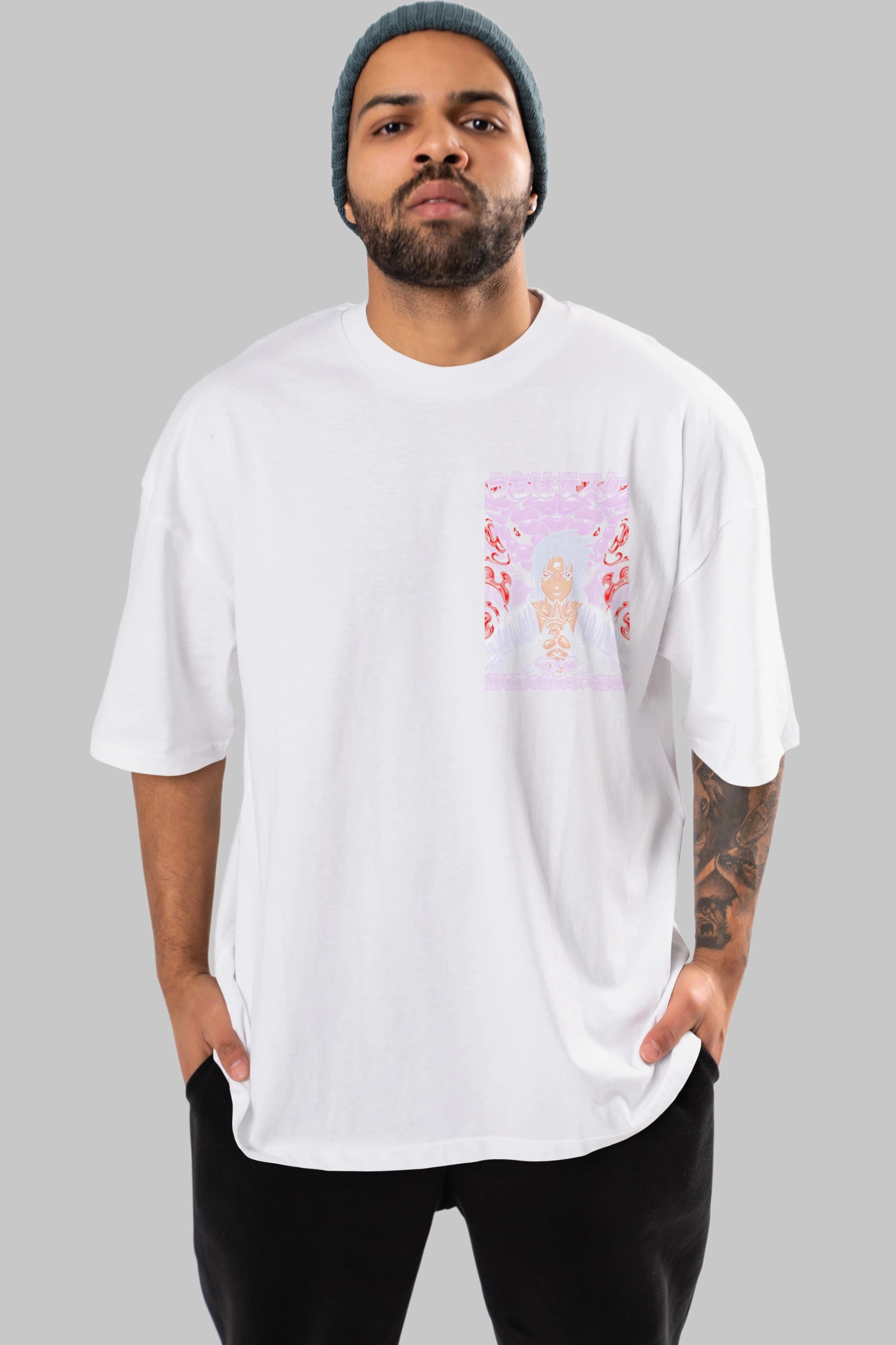NARUTO SASUKE UCHIHA Ön Sol Baskılı Oversize t-shirt Erkek Kadın Unisex %100 Pamuk Bisiklet Yaka tişort