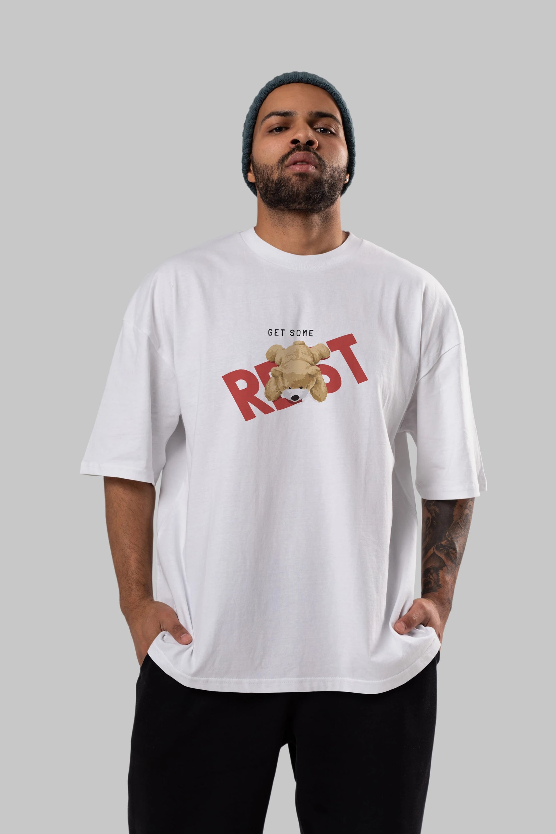 Teddy Bear Rest Ön Baskılı Oversize t-shirt Erkek Kadın Unisex %100 Pamuk