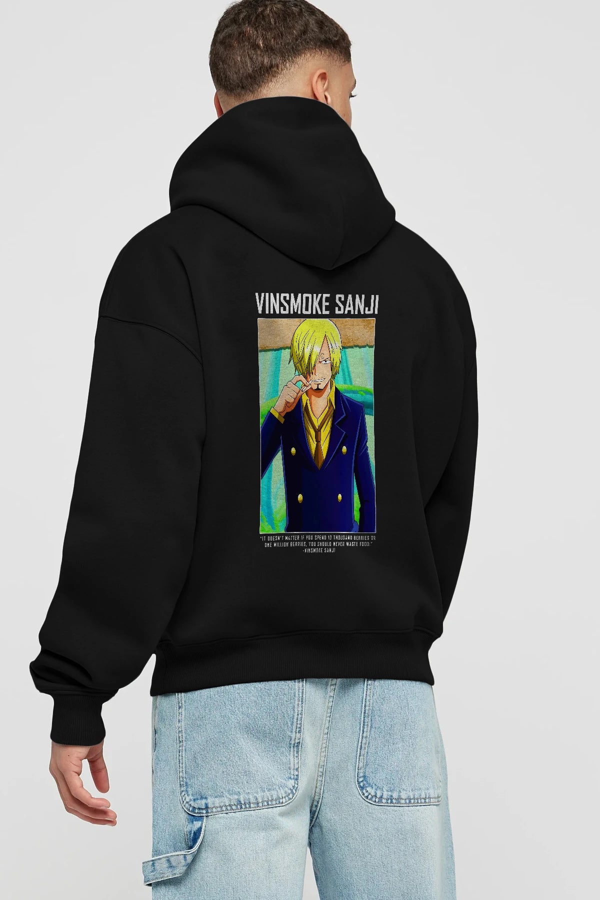 Sanji 2 Anime Arka Baskılı Hoodie Oversize Kapüşonlu Sweatshirt Erkek Kadın Unisex