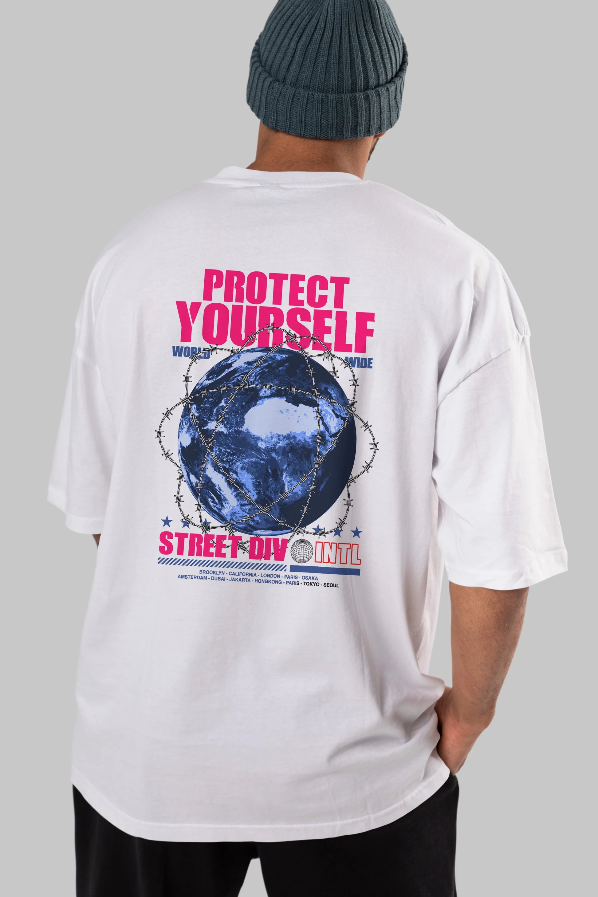 Protect Yourself Arka Baskılı Oversize t-shirt Erkek Kadın Unisex