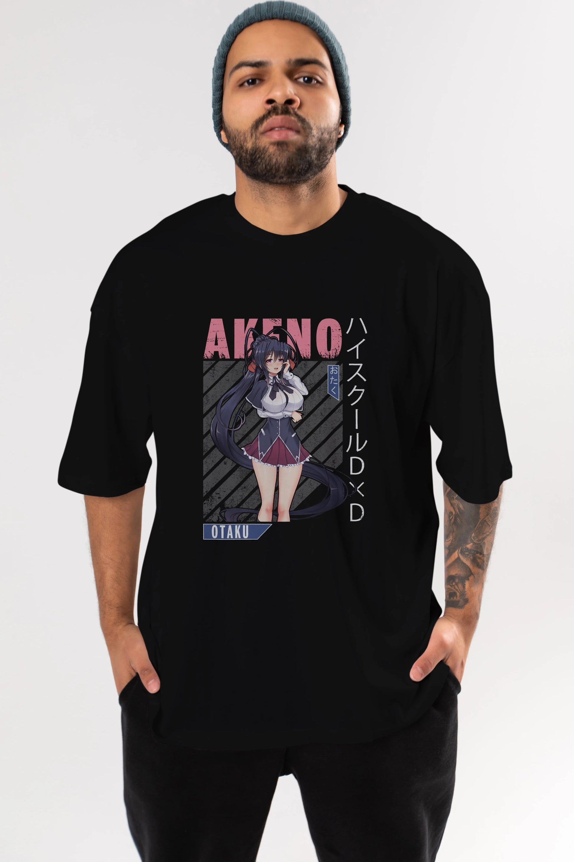 Akeno Himejima 4 Anime Ön Baskılı Oversize t-shirt %100 pamuk Erkek Kadın Unisex