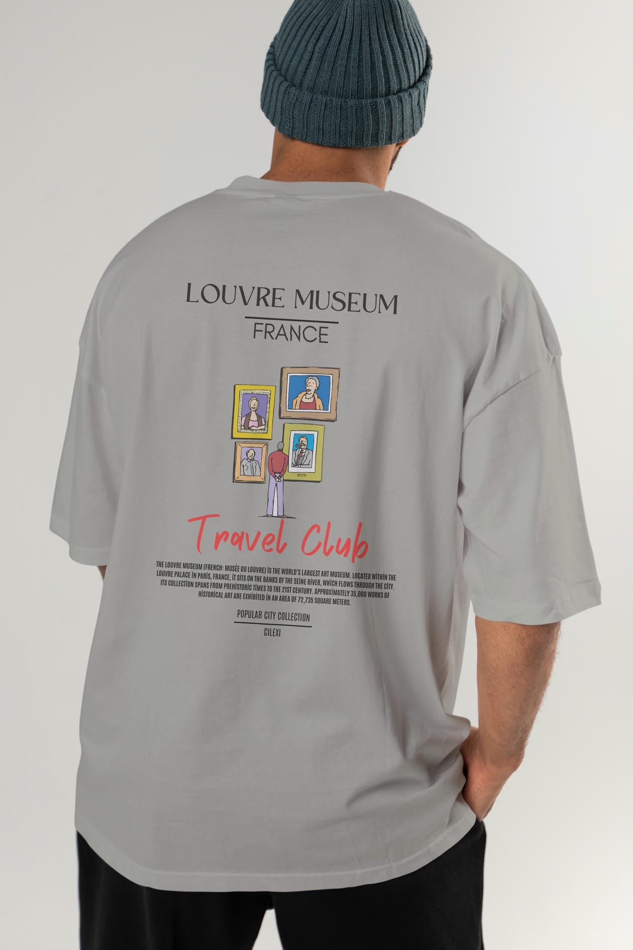 Louvre Museum France Arka Baskılı Oversize t-shirt Erkek Kadın Pamuk Bisiklet Yaka tişort