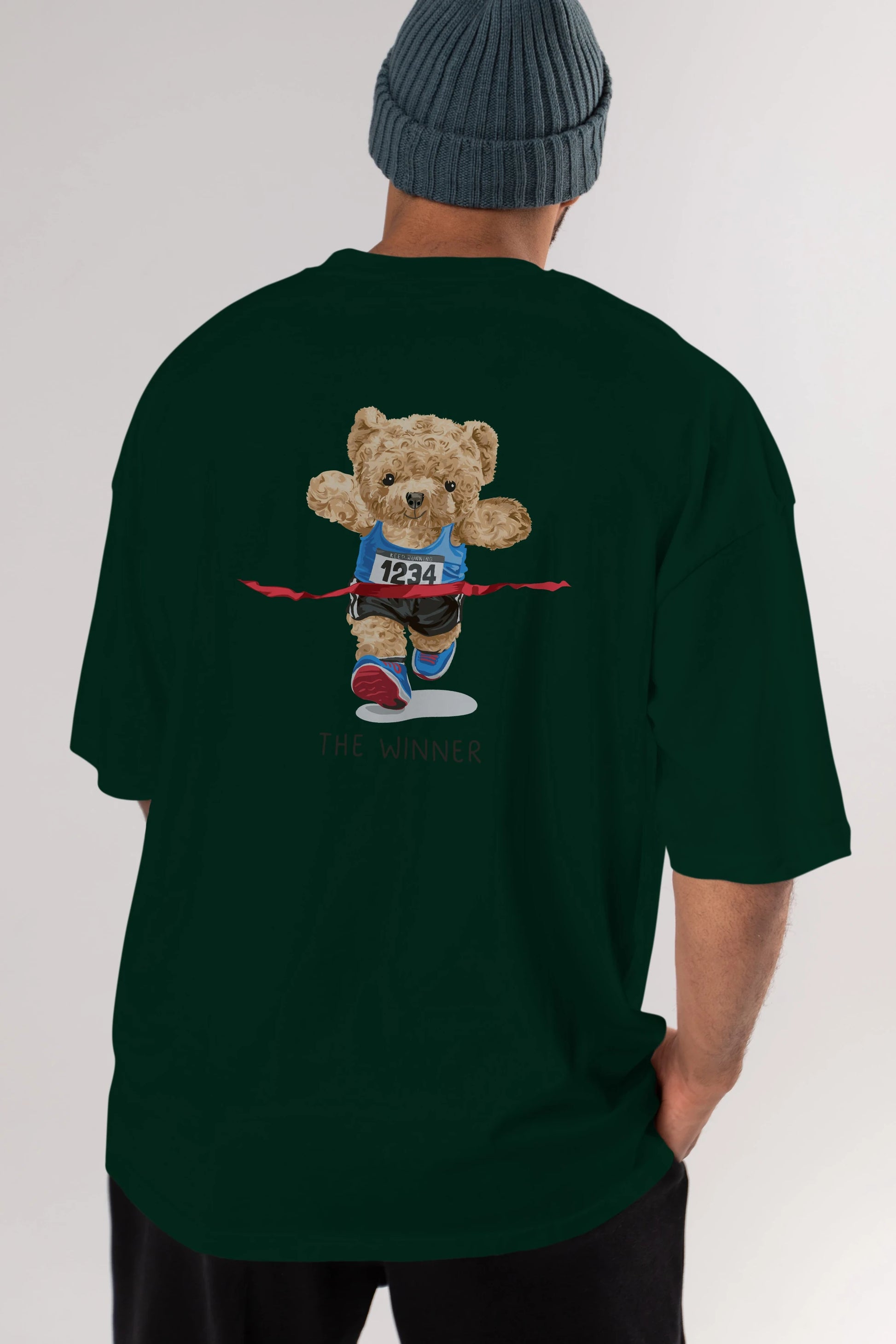 Teddy Bear The Winner Arka Baskılı Oversize t-shirt Erkek Kadın Unisex %100 Pamuk