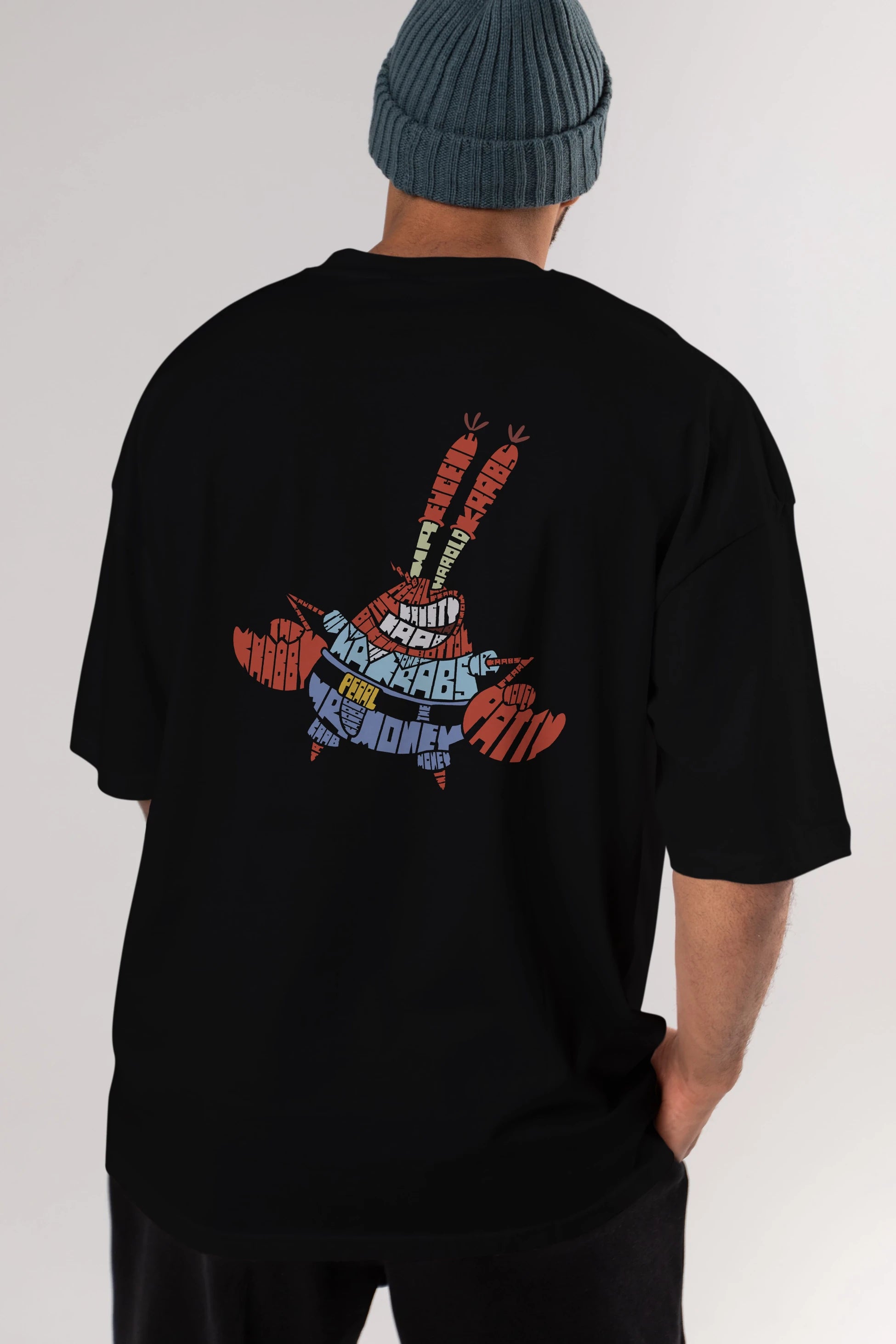Mr Krabs Arka Baskılı Oversize t-shirt %100 pamuk Erkek Kadın Unisex