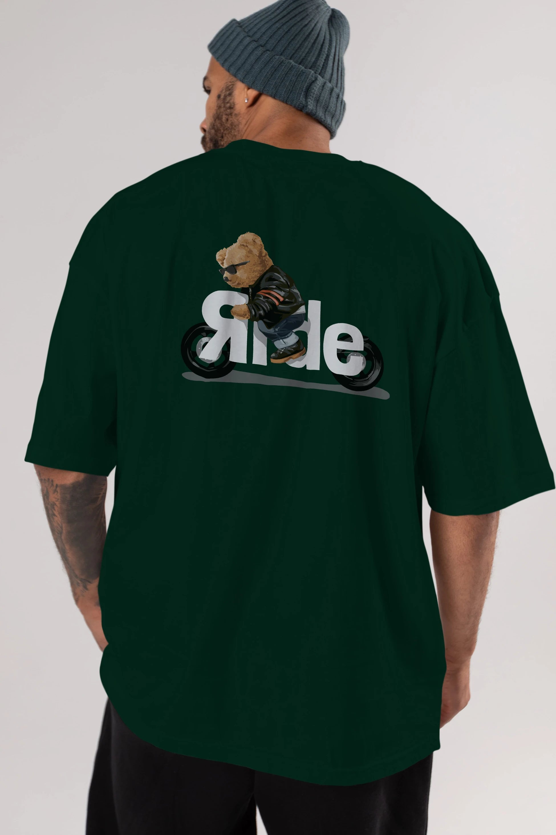 Teddy Bear Ride Arka Baskılı Oversize t-shirt Erkek Kadın Unisex %100 Pamuk