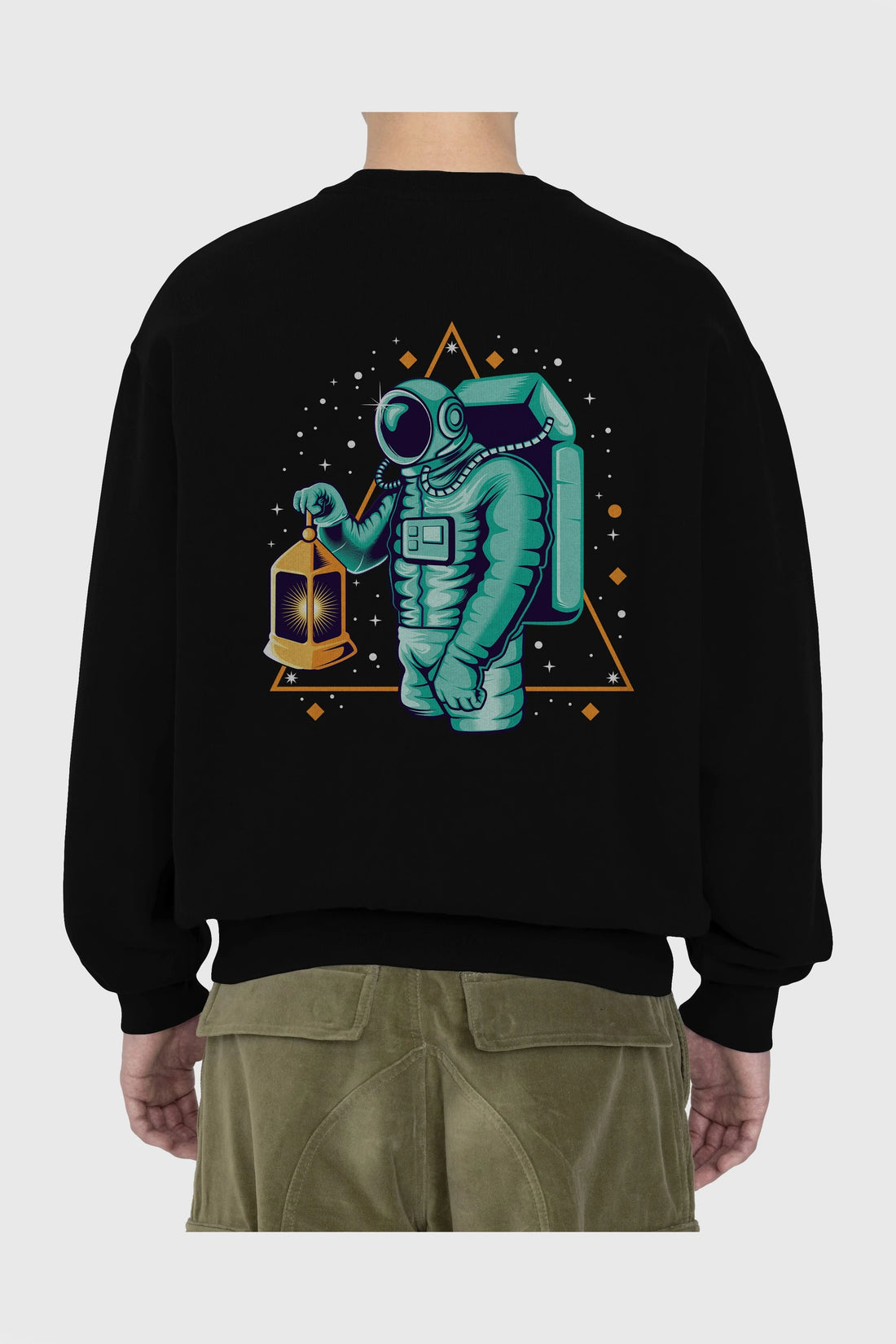 Astronaut Lantern Arka Baskılı Oversize Sweatshirt Erkek Kadın Unisex