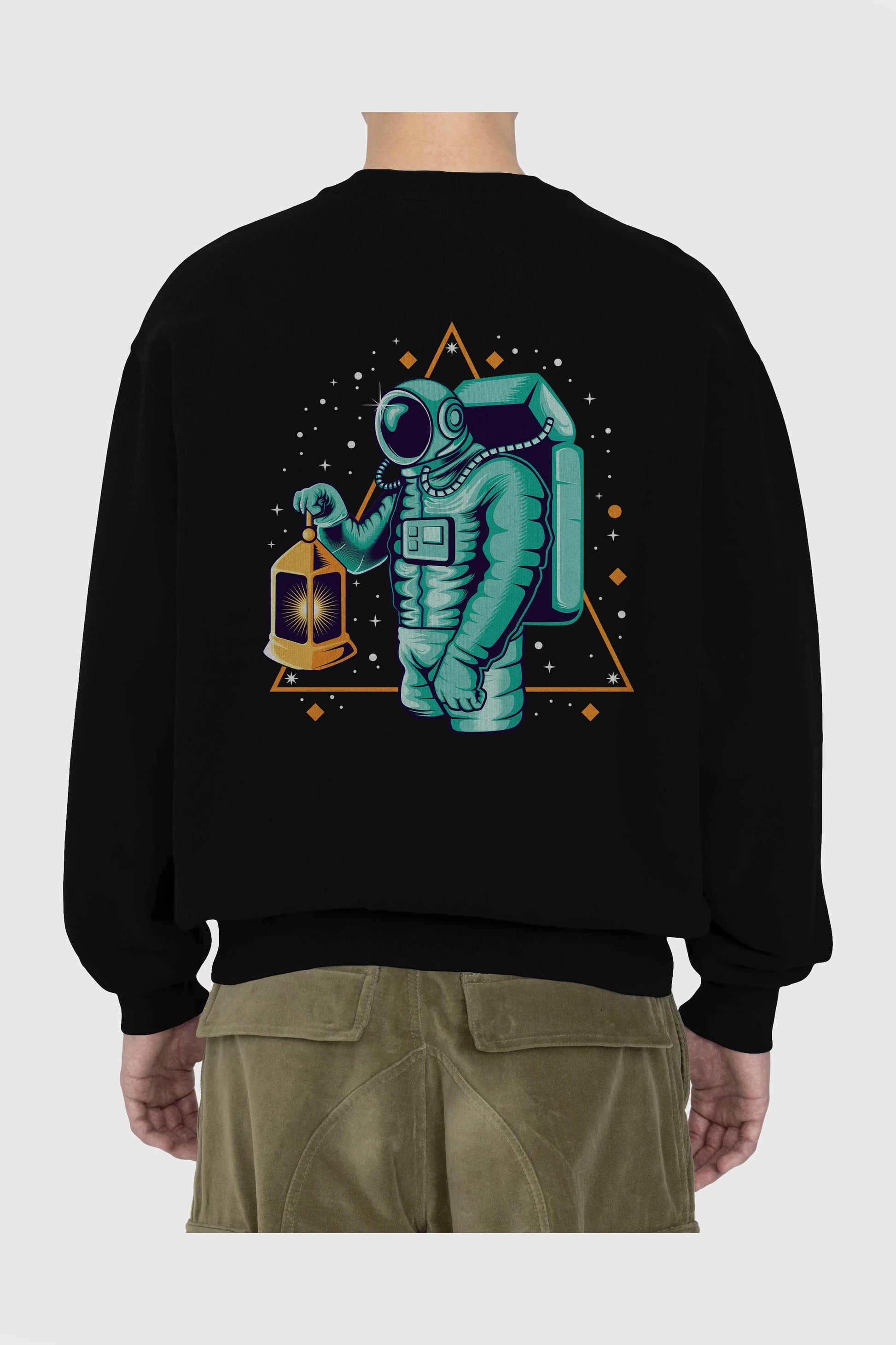 Astronaut Lantern Arka Baskılı Oversize Sweatshirt Erkek Kadın Unisex