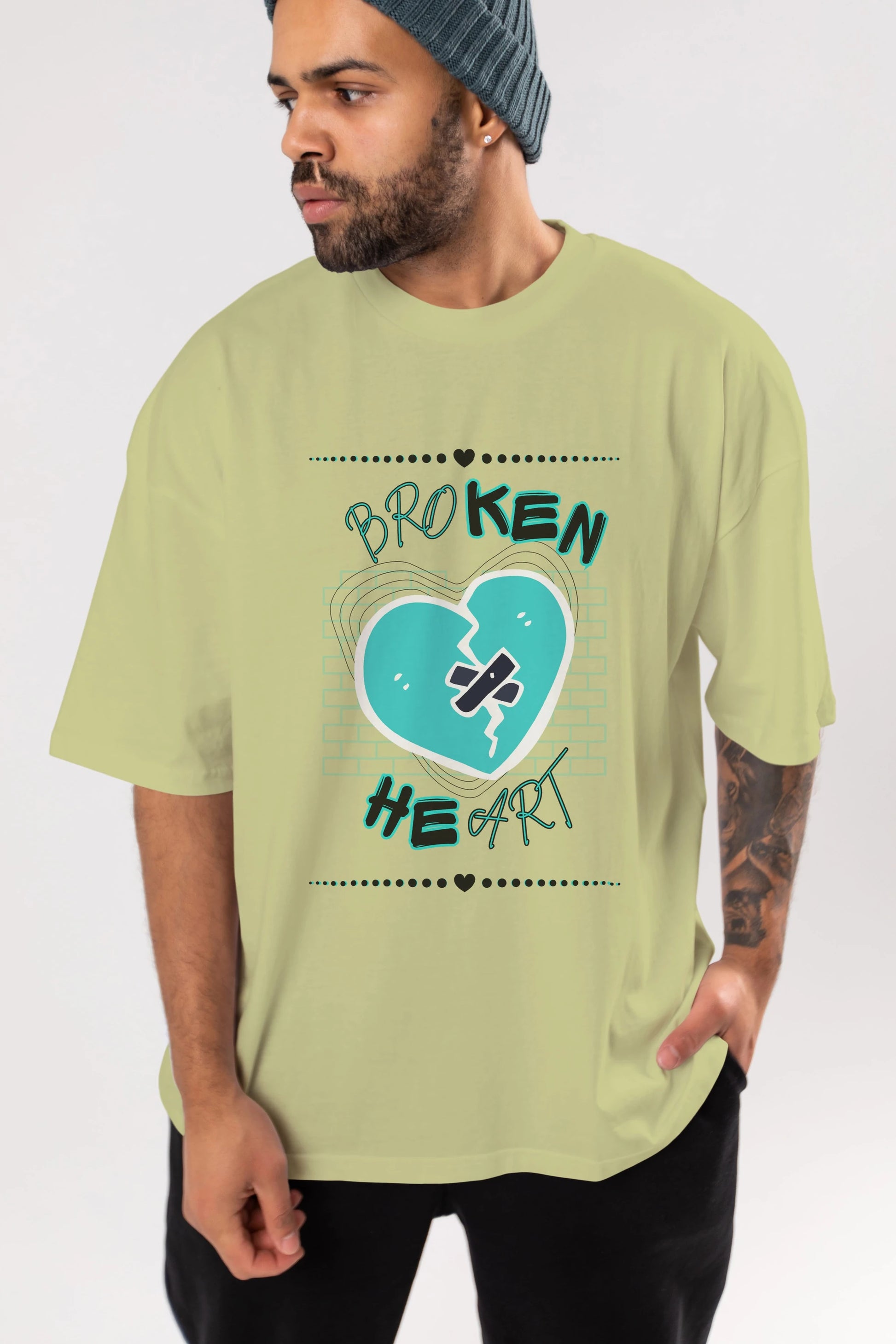Broken Heart Yazılı Ön Baskılı Oversize t-shirt Erkek Kadın Unisex