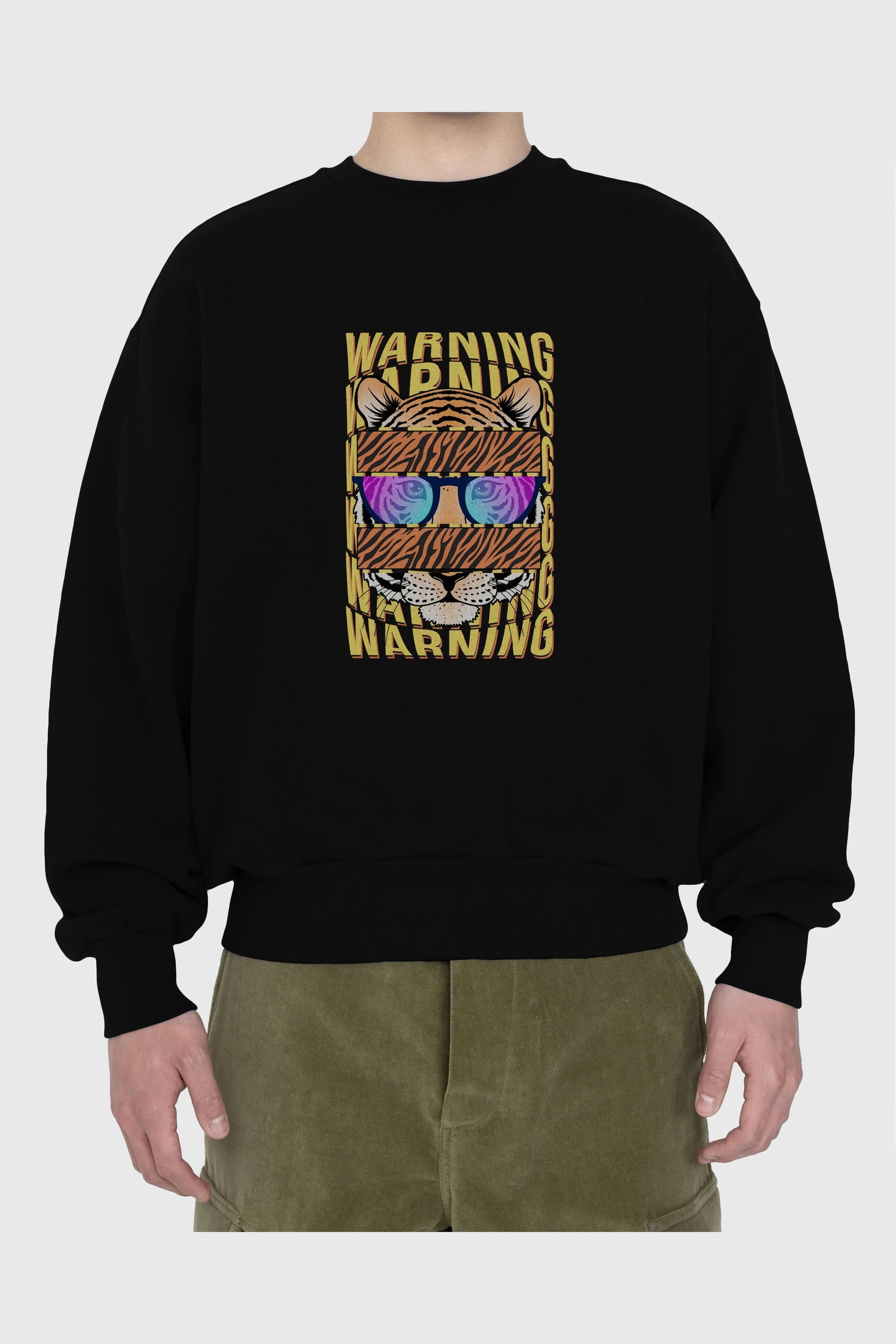 Warning Yazılı Ön Baskılı Oversize Sweatshirt Erkek Kadın Unisex