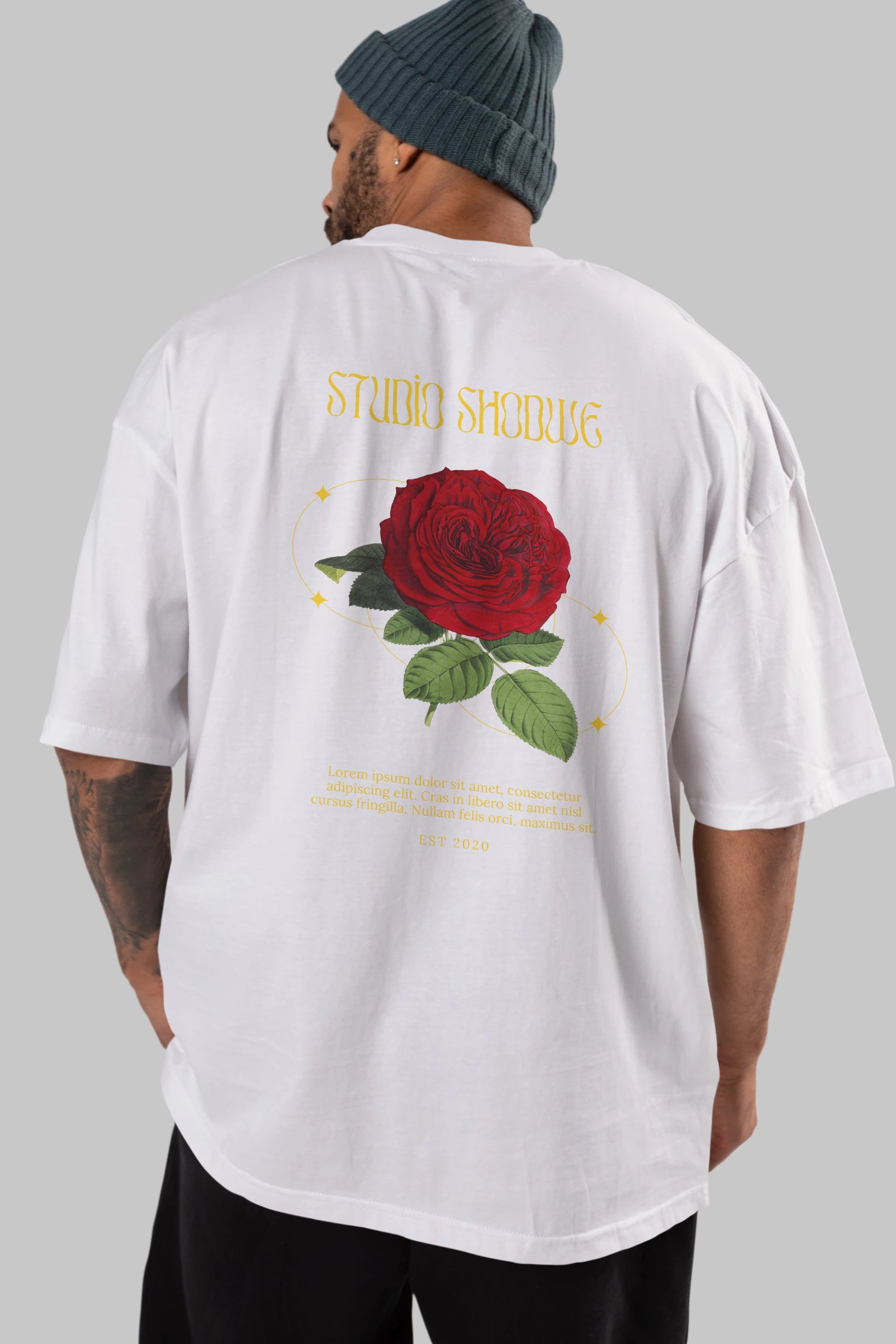 Studio Shodwe Rose Arka Baskılı Oversize t-shirt Erkek Kadın Unisex