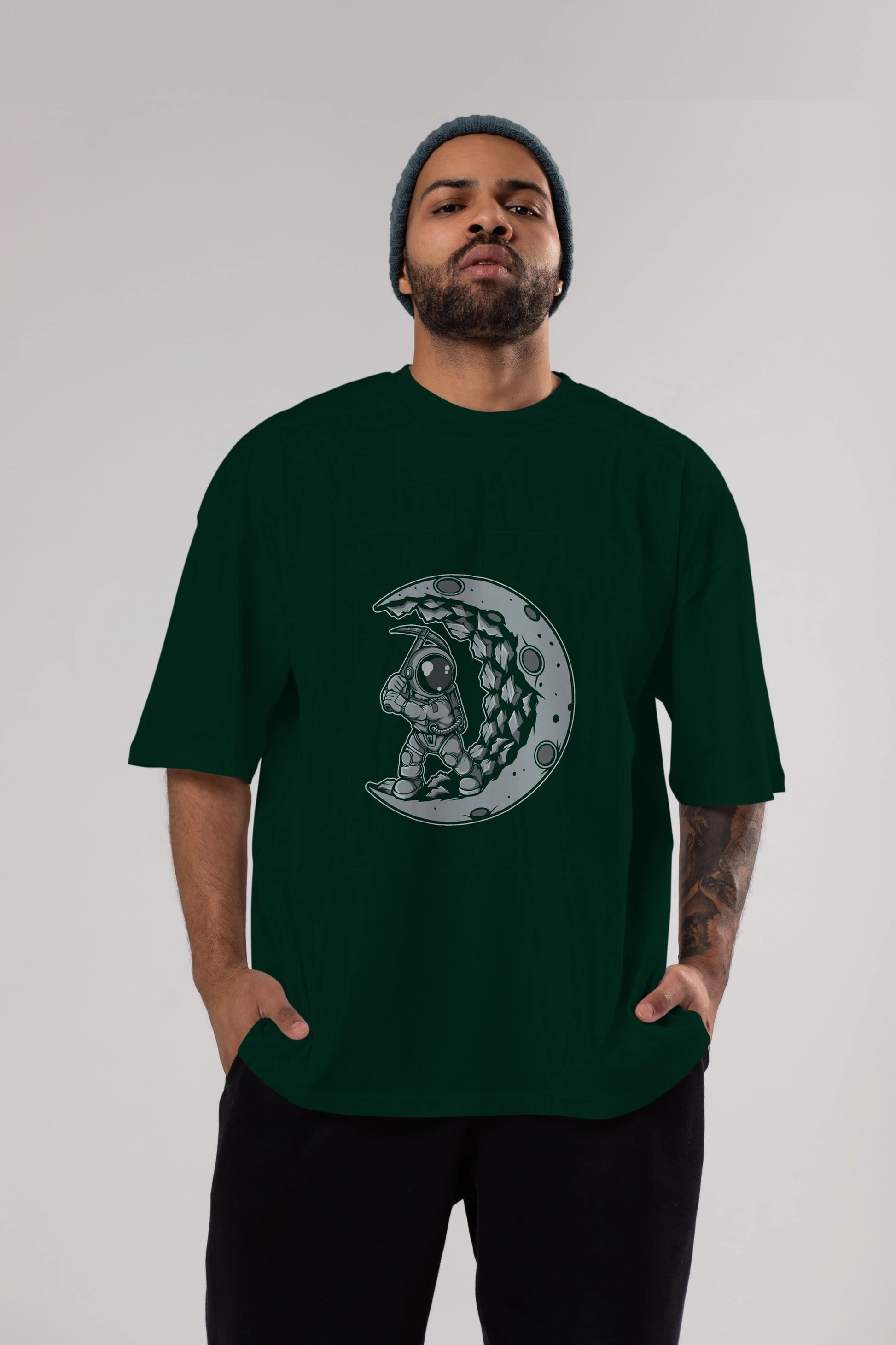 Astronaut Moon Digger Ön Baskılı Oversize t-shirt Erkek Kadın Unisex