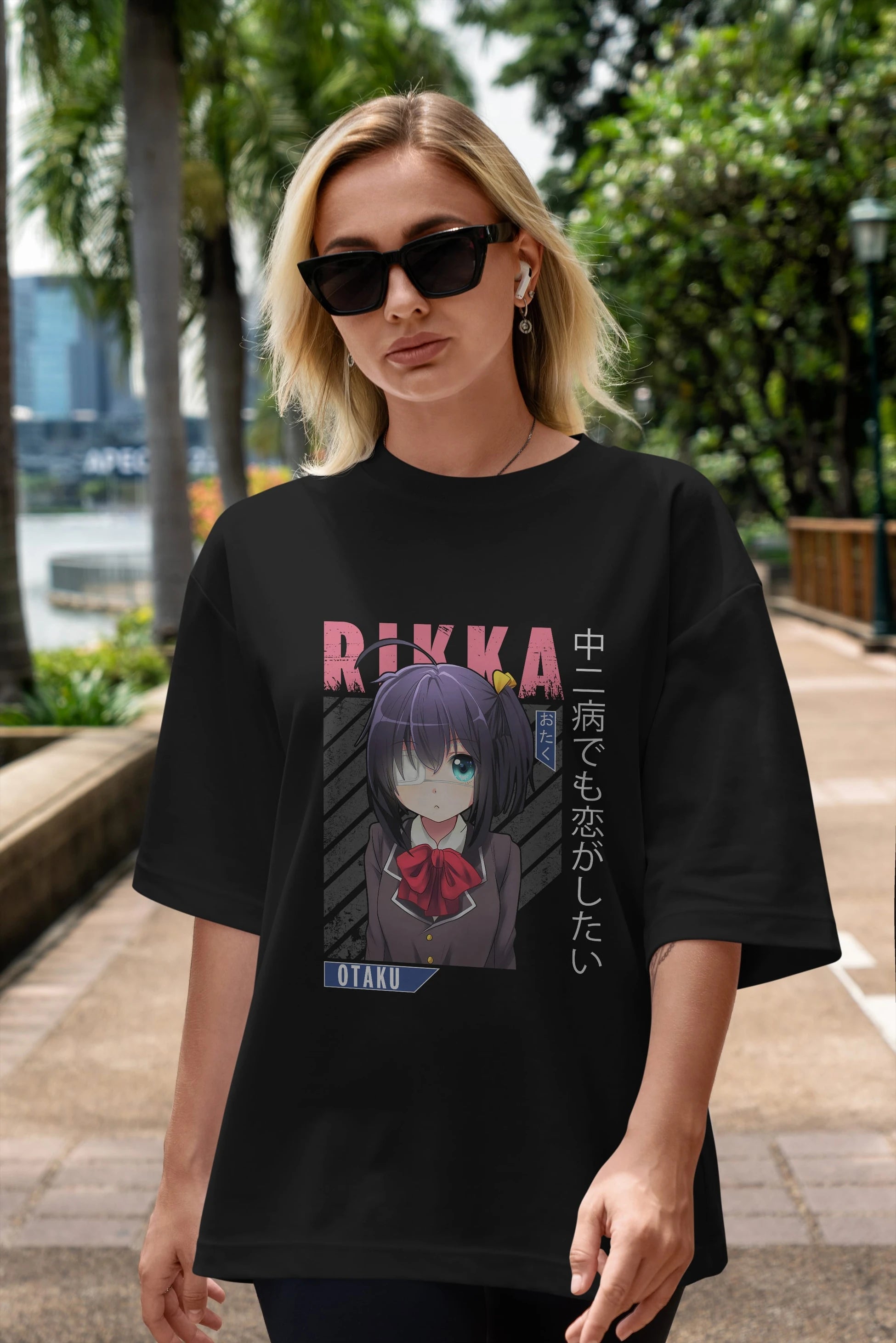 Rikka Takanashi 9 Anime Ön Baskılı Oversize t-shirt %100 pamuk Erkek Kadın Unisex