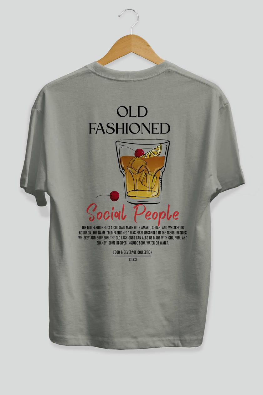 Old Fashıoned Kokteyl Serisi Baskılı Oversize t-shirt Erkek Kadın Unisex %100 Pamuk Bisiklet Yaka tişort
