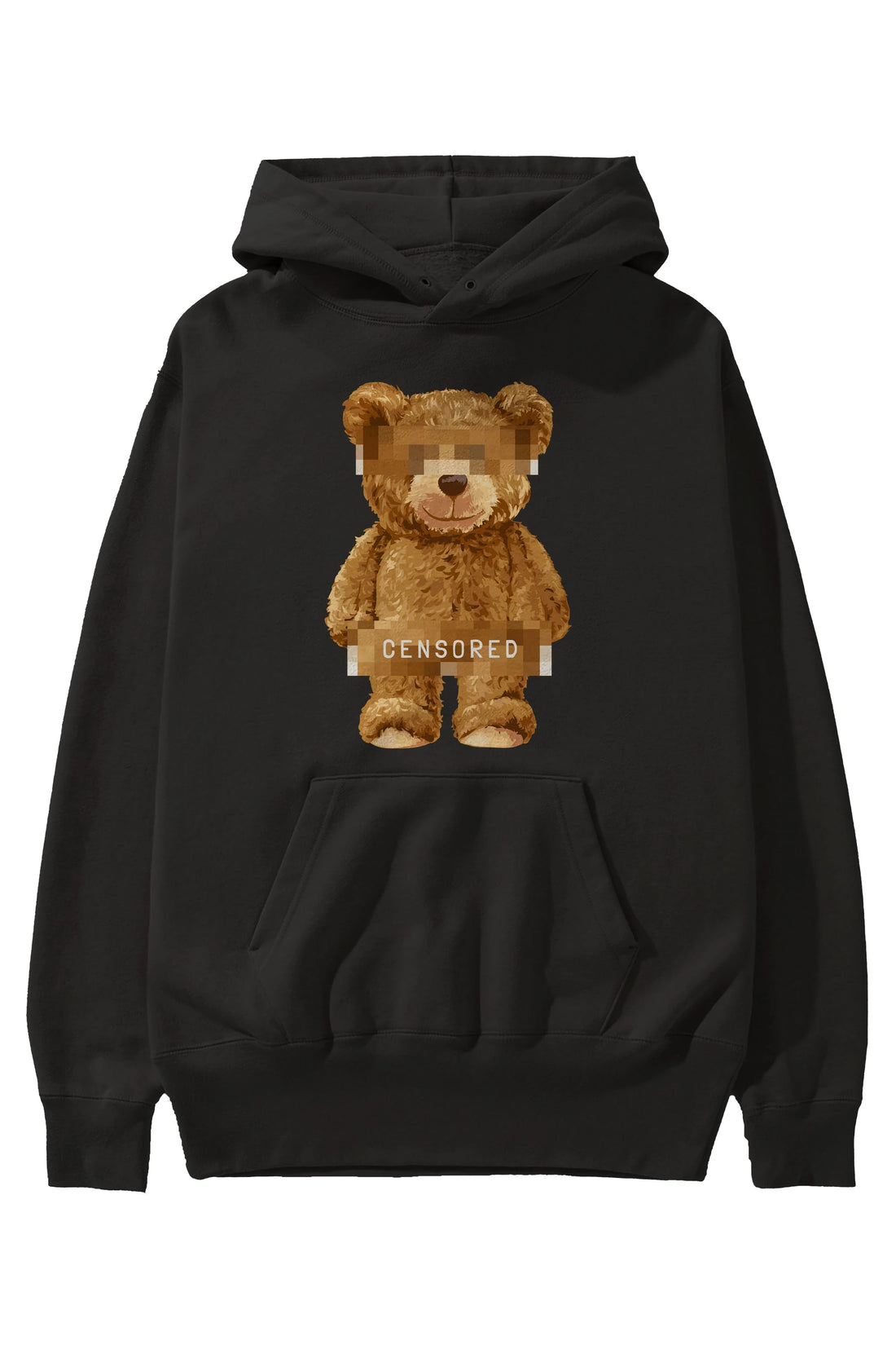 Teddy Bear Censored Ön Baskılı Hoodie Oversize Kapüşonlu Sweatshirt Erkek Kadın Unisex